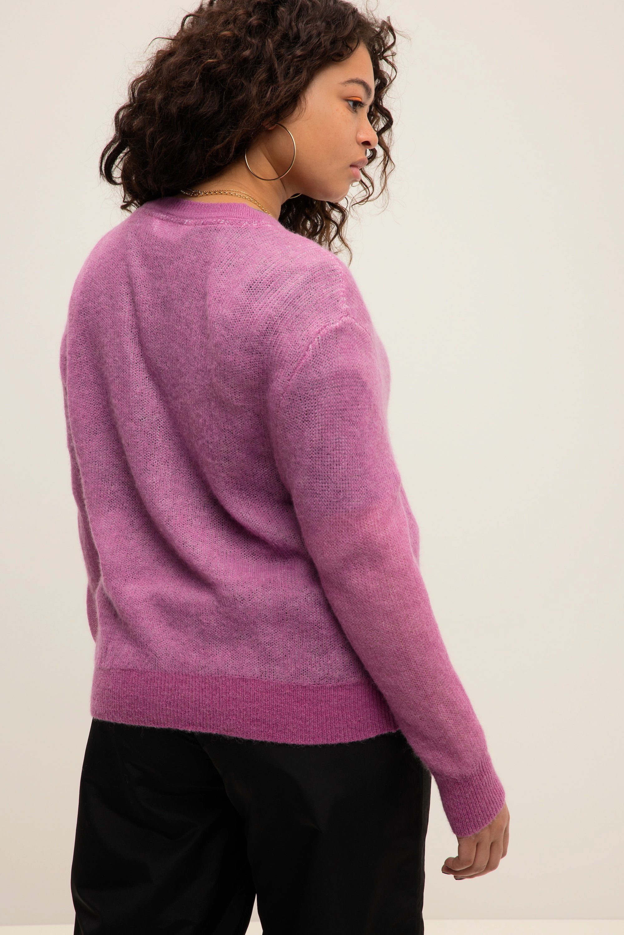 Studio Untold Strickjacke Strickjacke cropped Fit Rundhals Langarm violett Boxy