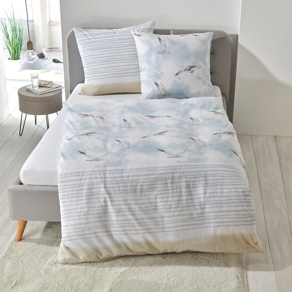 TRAUMSCHLAF Bettwäsche Möwen, Seersucker, 2 teilig, ideale Sommerbettwäsche günstig online kaufen