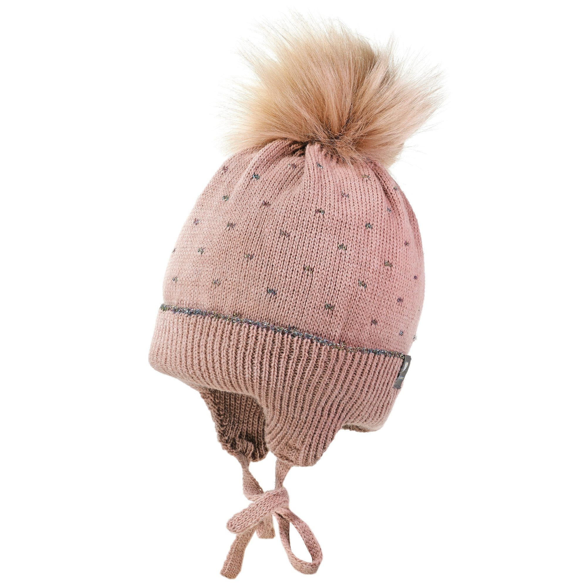 MAXIMO Strickmütze MINI GIRL-Inkamütze, Umschlag Kunstfellpompon, Vollfutter (1-St)