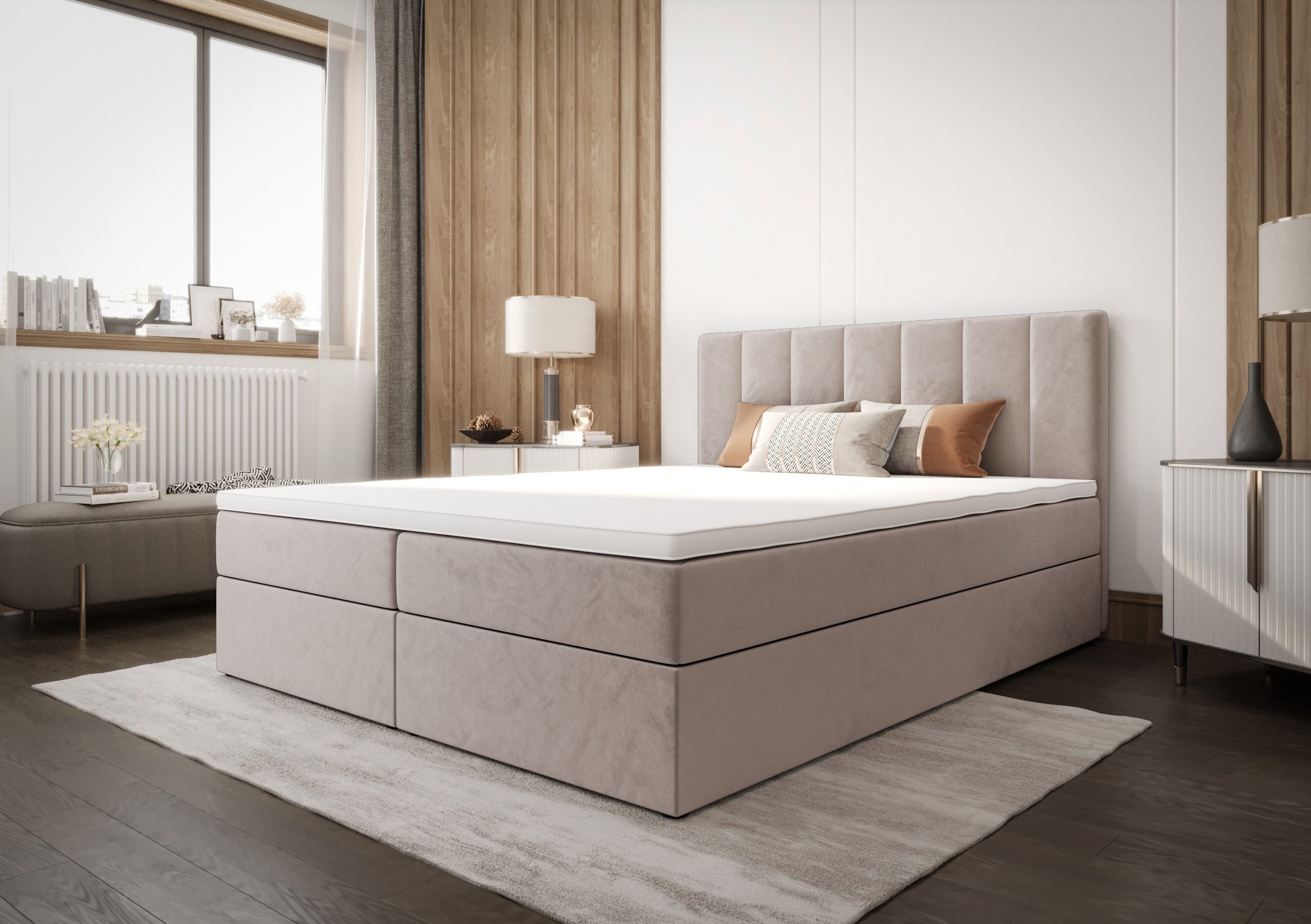 B&B Home Boxspringbett Boxbett Adelle III 180 cm 200 cm (H3 Matratze Bonellfederung, Kopfteil, Bettkasten und Topper)