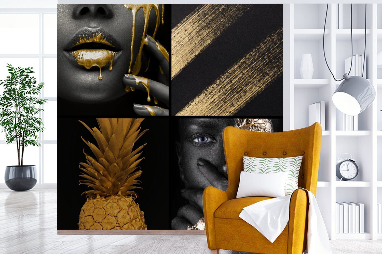 Tapete - Gold Vinyl Farbe Frauen, Collage Matt, Wohnzimmer oder MuchoWow - Wandtapete Fototapete St), bedruckt, Schlafzimmer, - (5 für