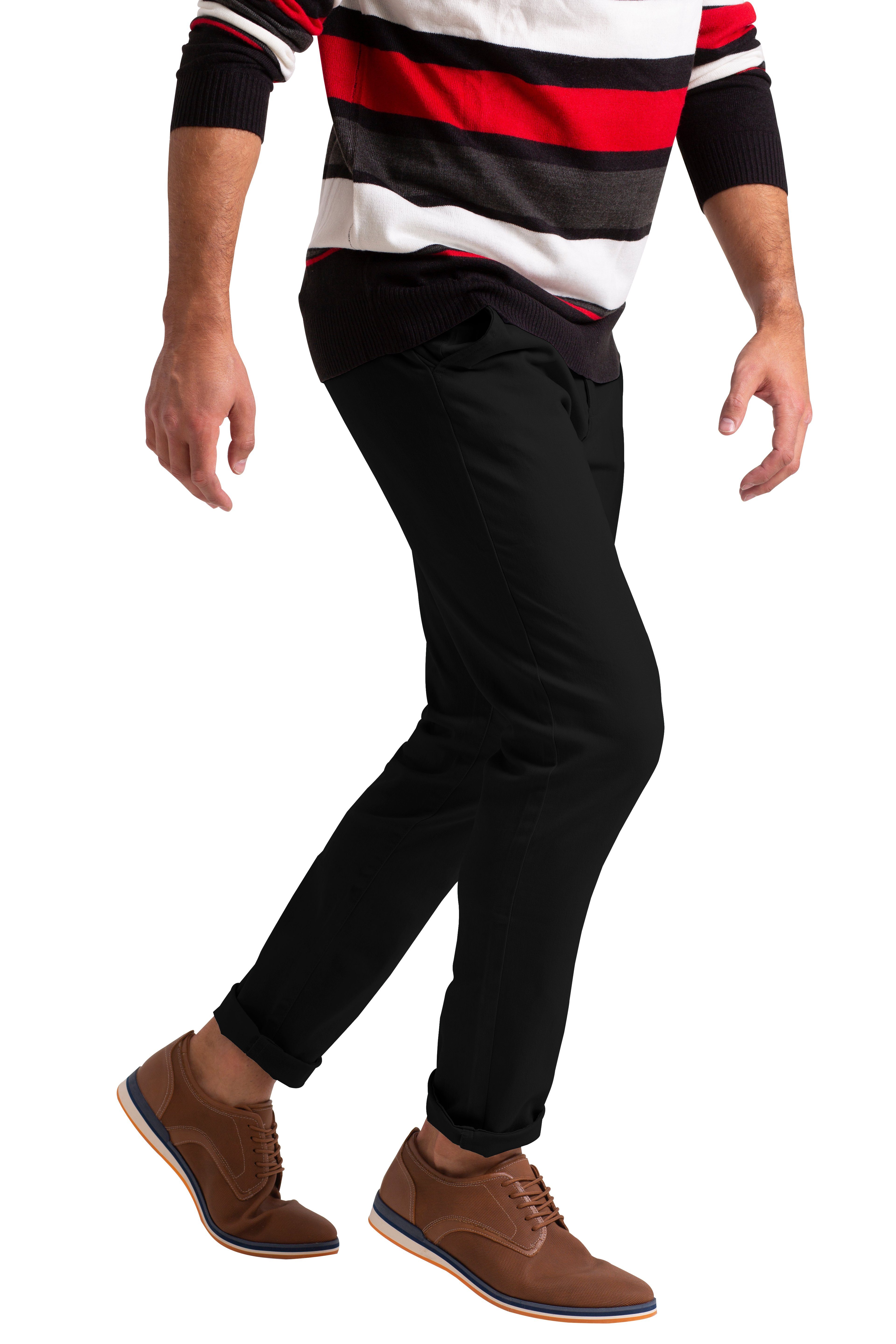 für BlauerHafen klassischer Schwarz Hose Chinohose Slim-Fit-Chinos Stretch-Chinohose Herren