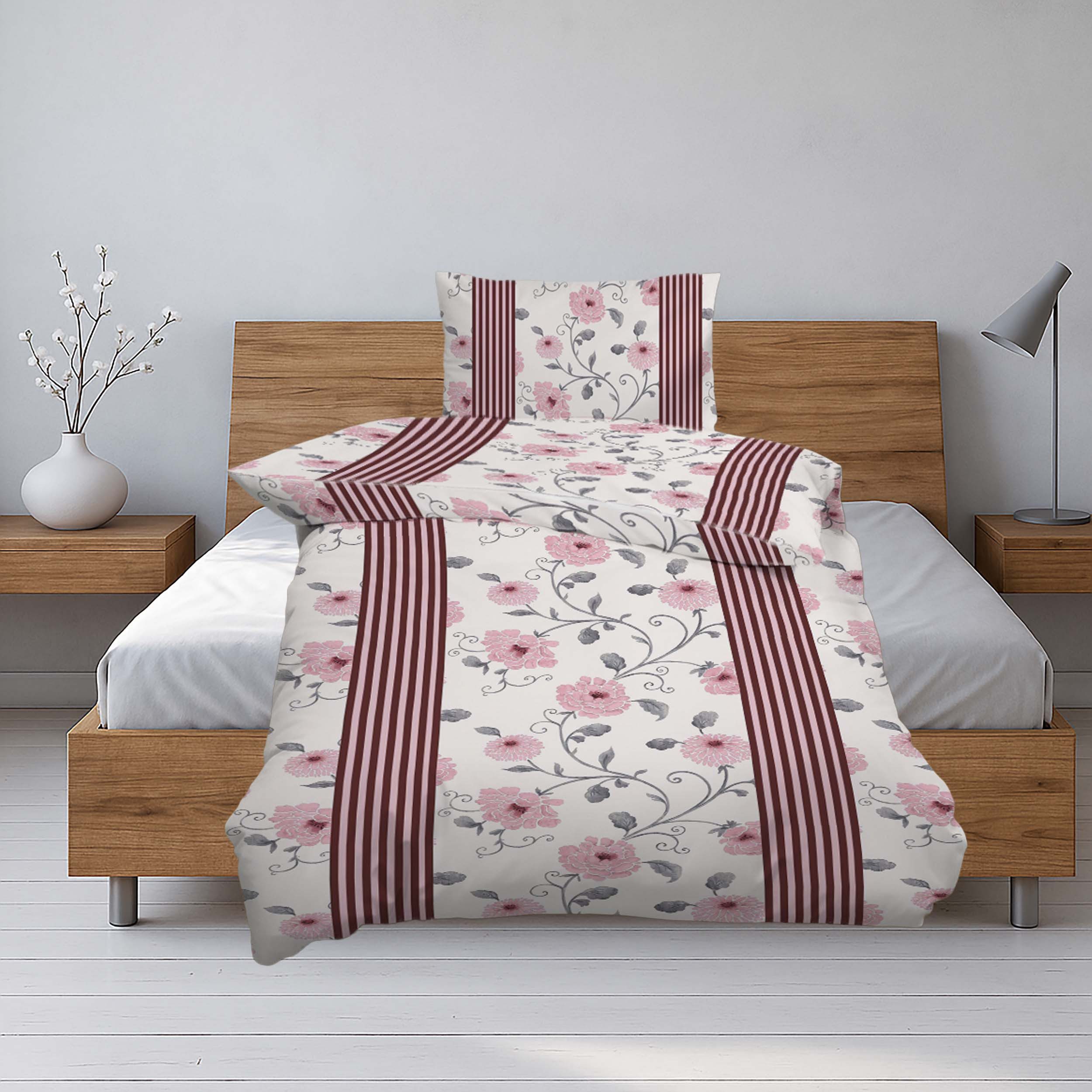 Casa Colori Bettwäsche Biber-Bettwäsche Baumwolle Wintergarnitur, Baumwolle, 2 teilig, Rot Weiß 2-tlg. 135x200 cm – Bild 2 von 5
