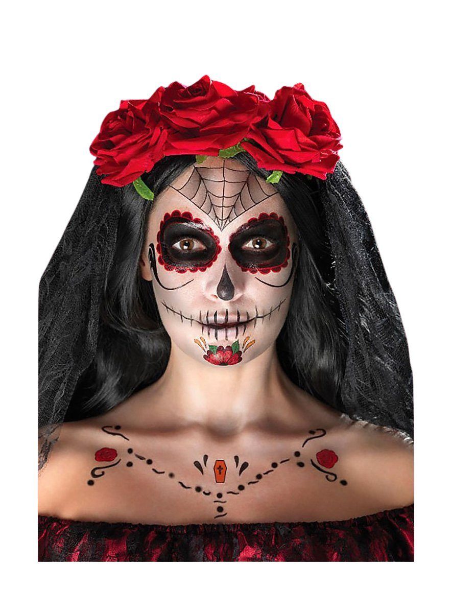 Smiffys Theaterschminke Dia de los Muertos schwarz-rot, Kompletes Make-up Set für den Tag der Toten