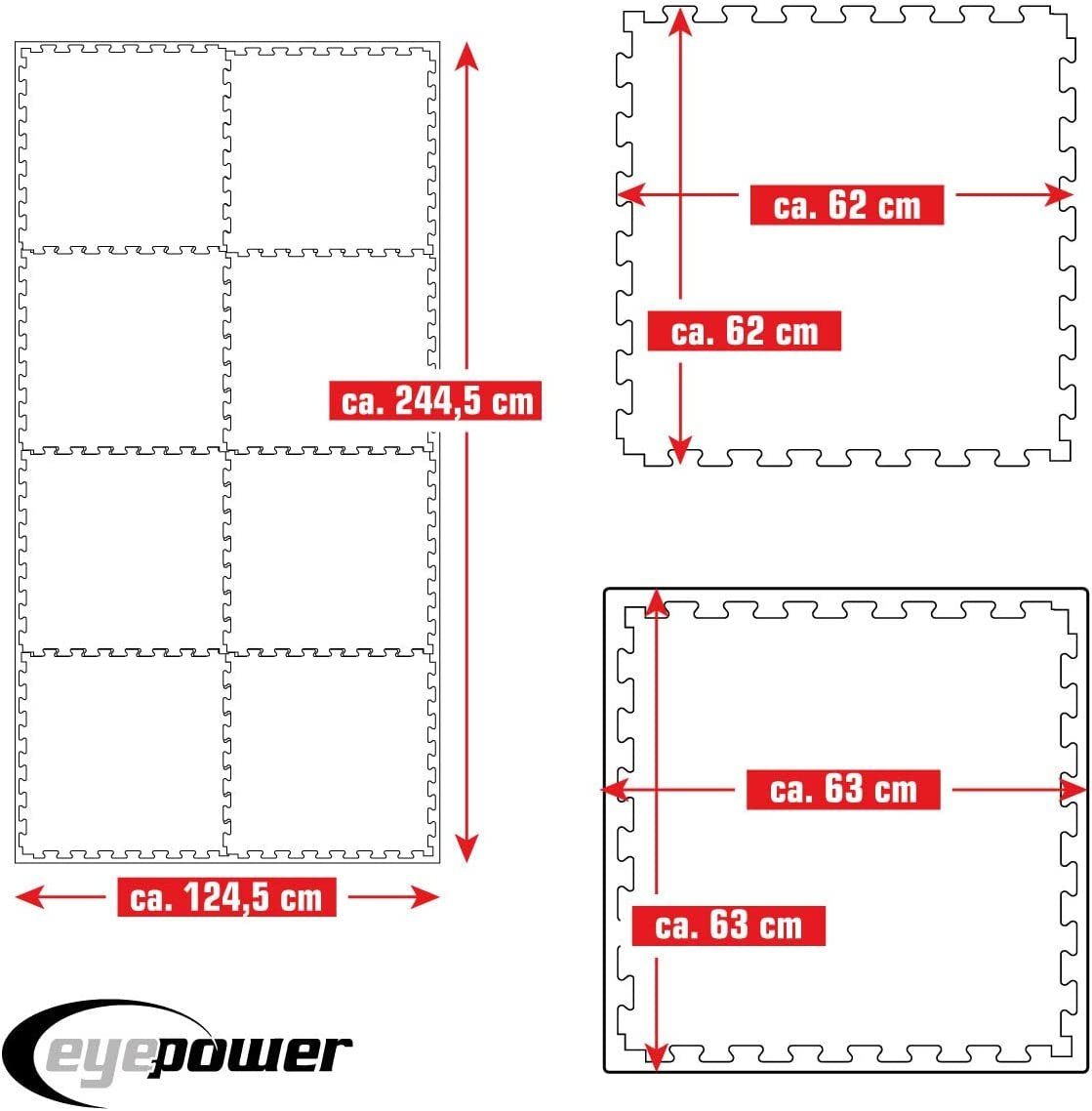 8 Home Kampfsportmatte Bodenmatte Matten Matte Gym eyepower Judo 3.2qm 63x63 Dojo cm, 2cm