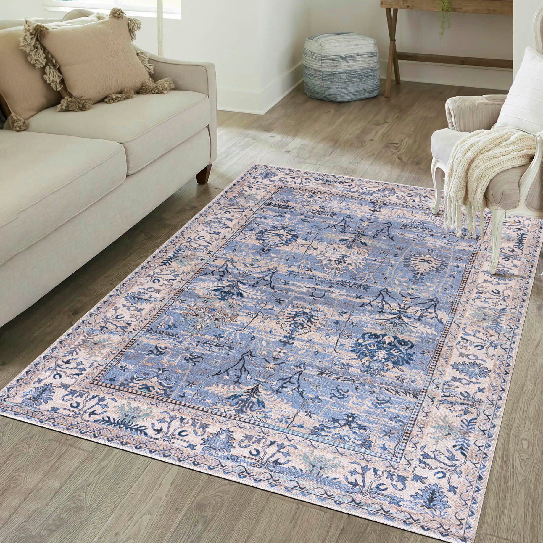 Mazovia Designteppich Boho Rahmen, Pflanzlich Wohnzimmer, Schlafzimmer, Ess günstig online kaufen