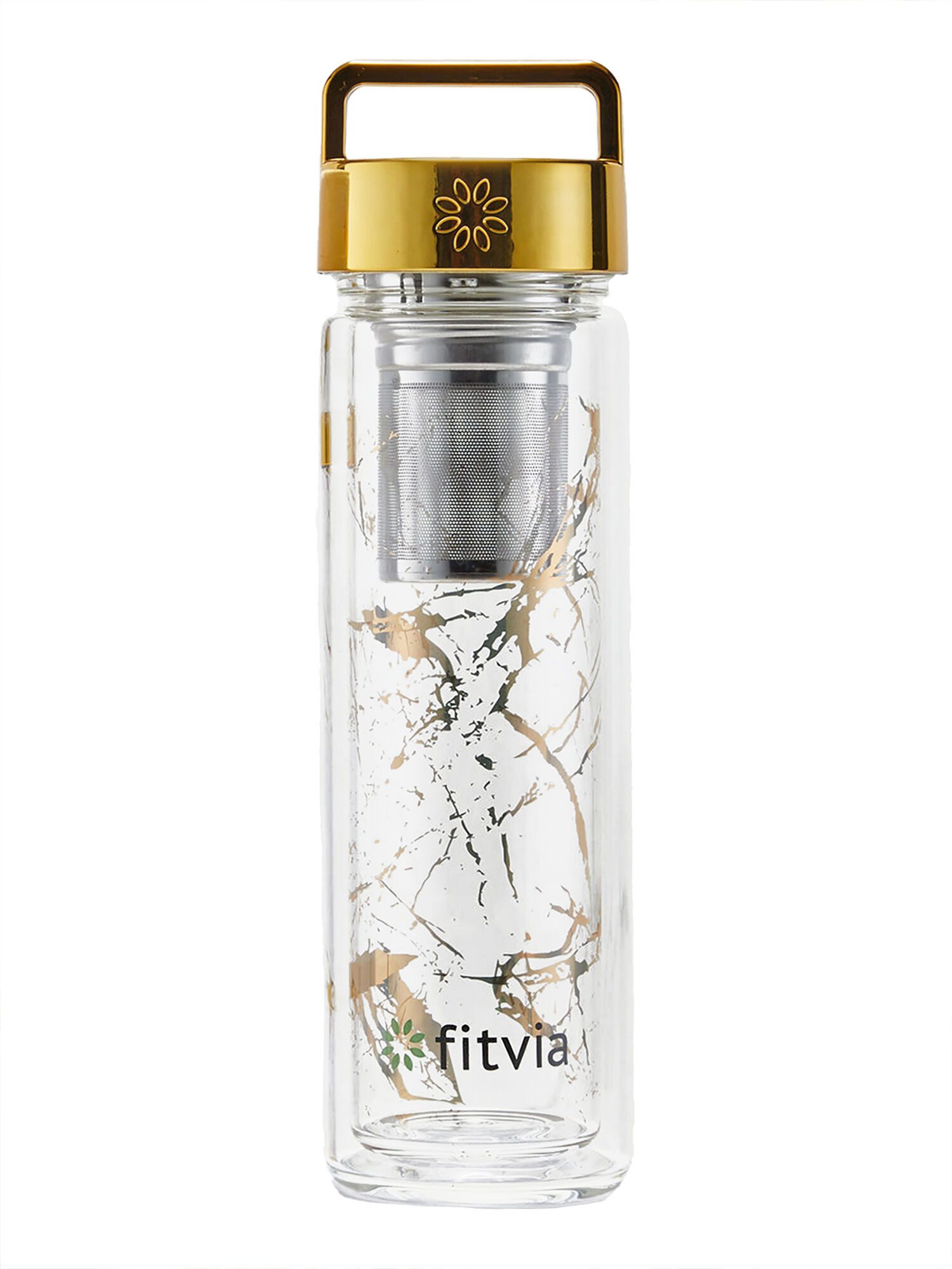 fitvia Thermoflasche Thermoflasche gold, 380 ml, Doppelverglasung, integriertes Teesieb, Wärme- und Kältefunktion