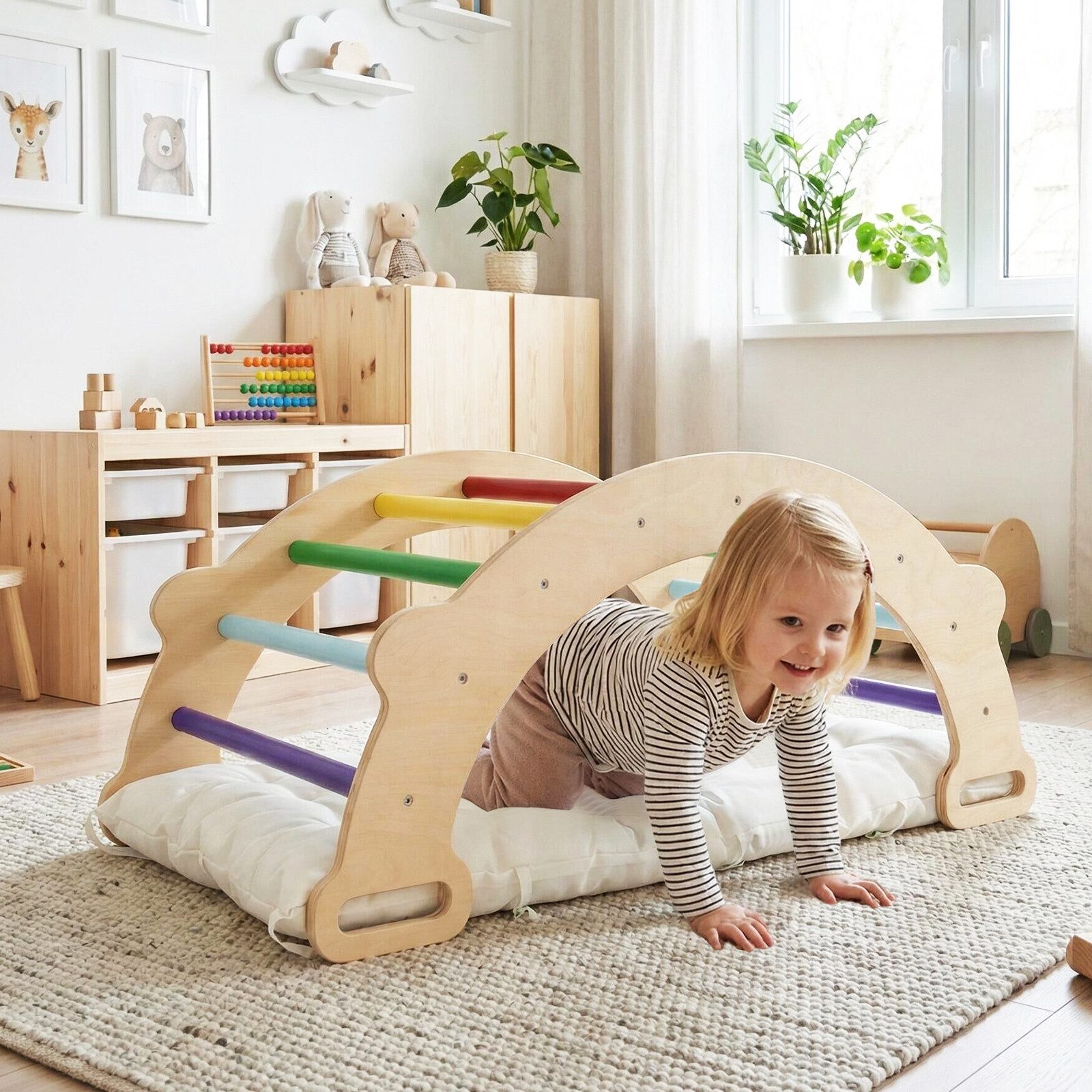 COSTWAY Klettergerüst, 3-in-1 Montessori Kletterbogen mit Kissen, ab 1 Jahr