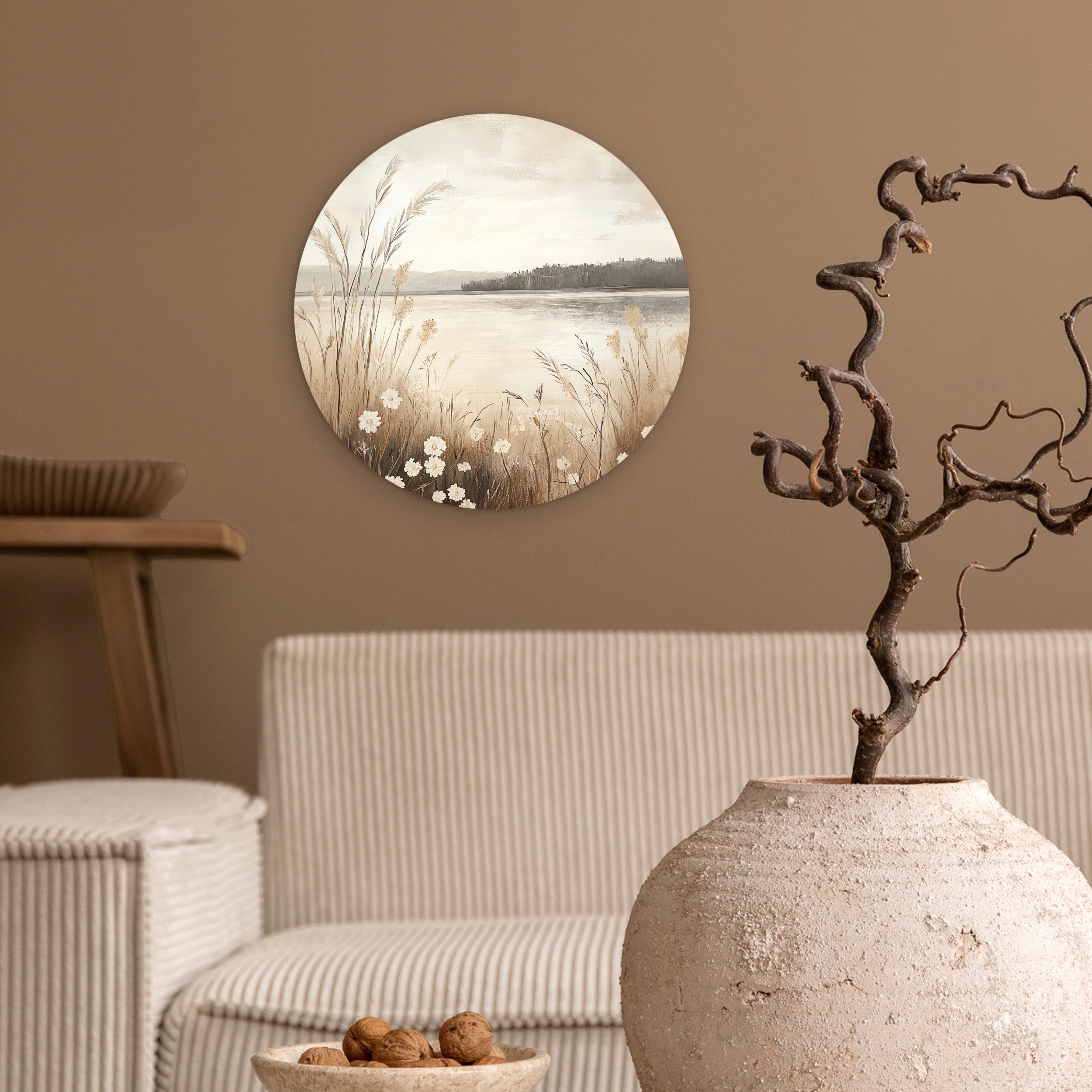 MuchoWow Gemälde See - Wasser - Natur - Beige, Fotodruck (1 St), Kreis Wand günstig online kaufen