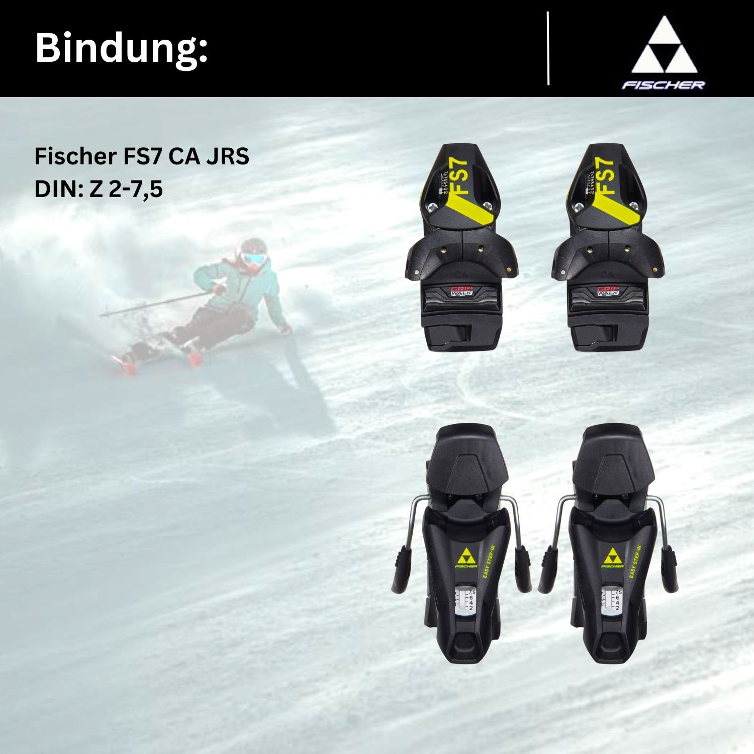 Alpinski Fischer Kinderski 2024 Pro + Fischer Z2-7.5 RC4 Bindung JRS Ski, FS7 Ski Sports