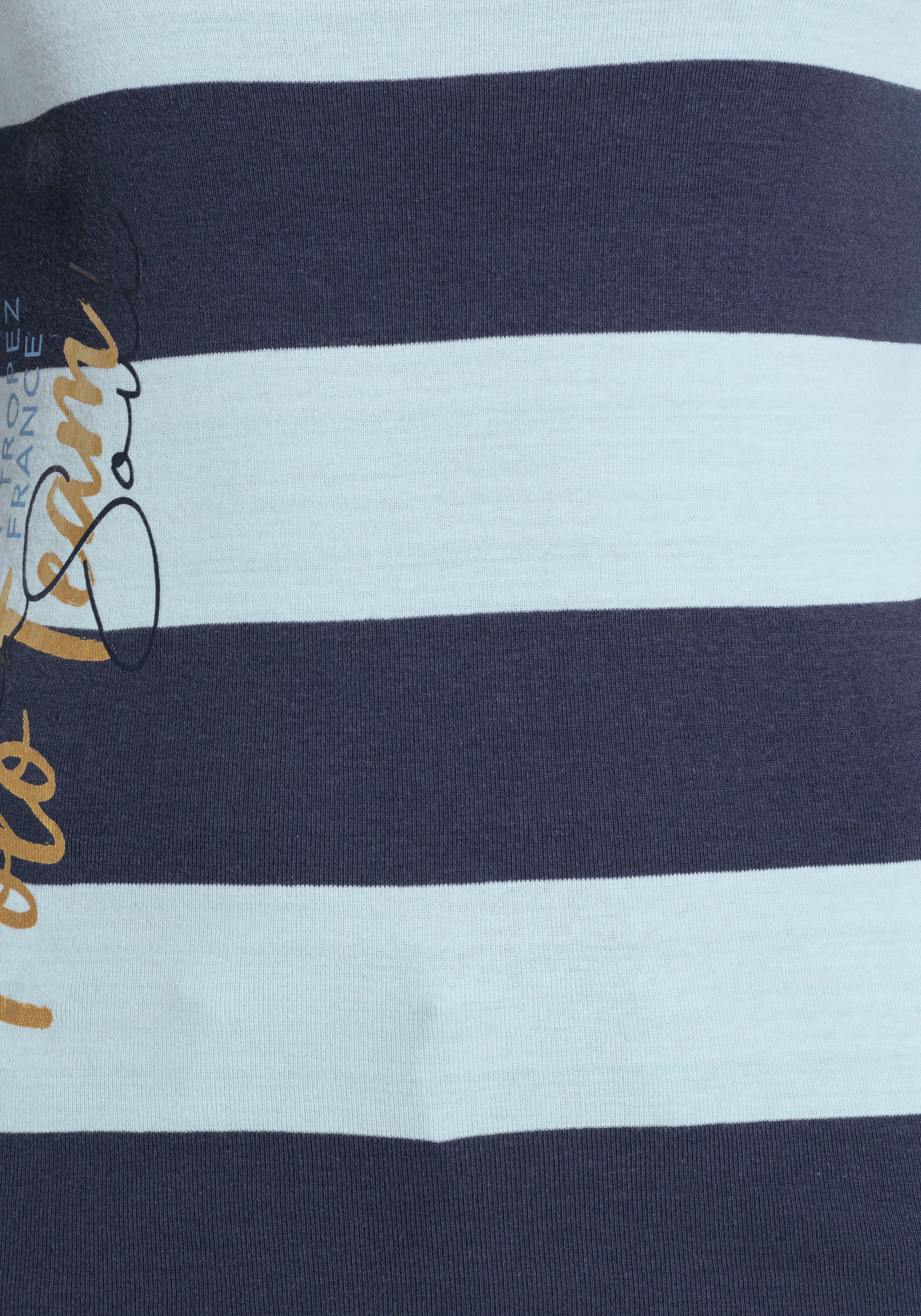 Damen Shirts TOM TAILOR Polo Team Langarmshirt mit Blockstreifen und großem Schriftzug-Logodruck - NEUE KOLLEKTION