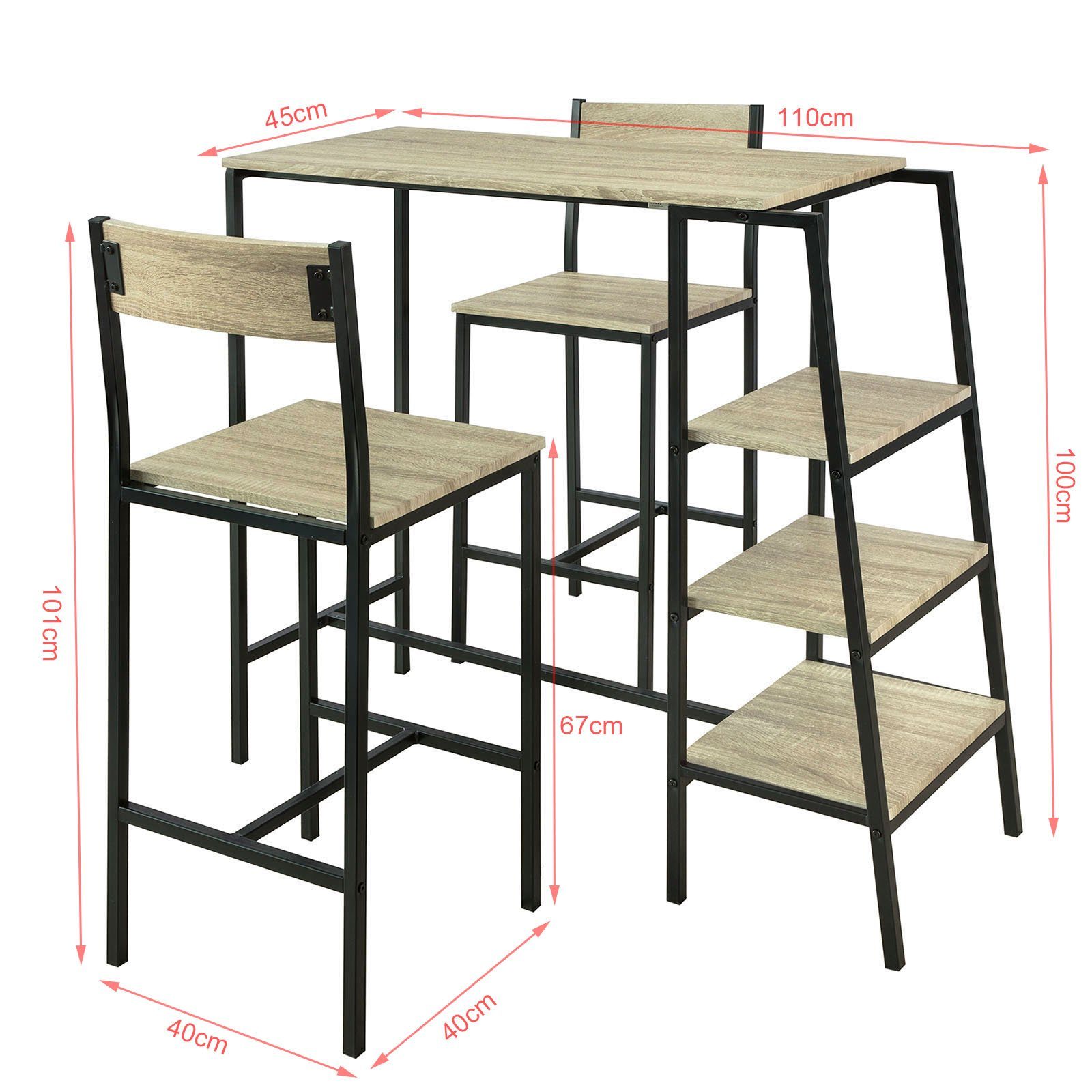 SoBuy Bartisch OGT16, 3-teilig Sitzgruppe Stühle 2 mit Ablagen Stehtisch mit Küchentisch 3