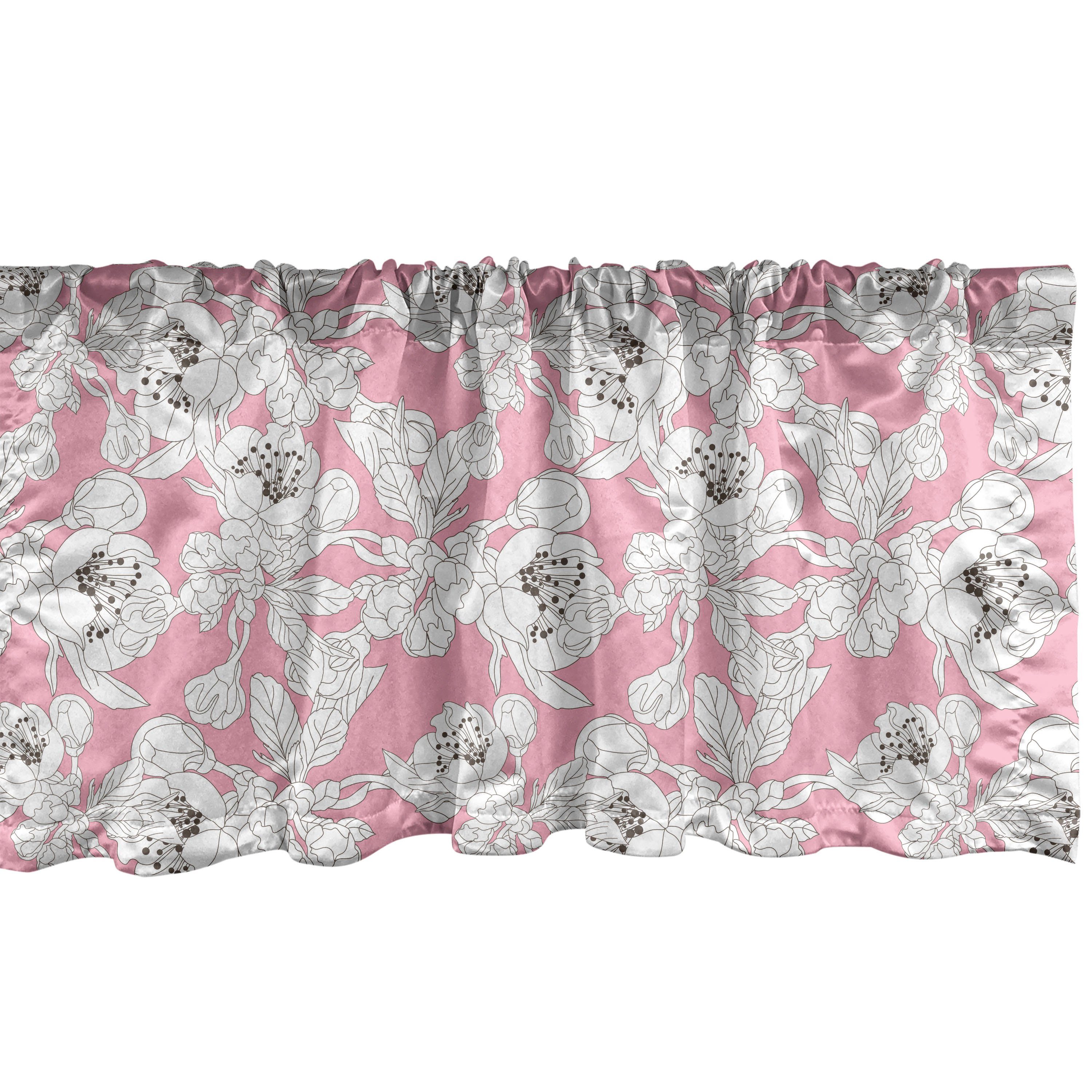 Scheibengardine Vorhang Volant für Küche Frühling Schlafzimmer Microfaser, Abakuhaus, mit Weiche Stangentasche, Kirschblüte Dekor auf Rosa
