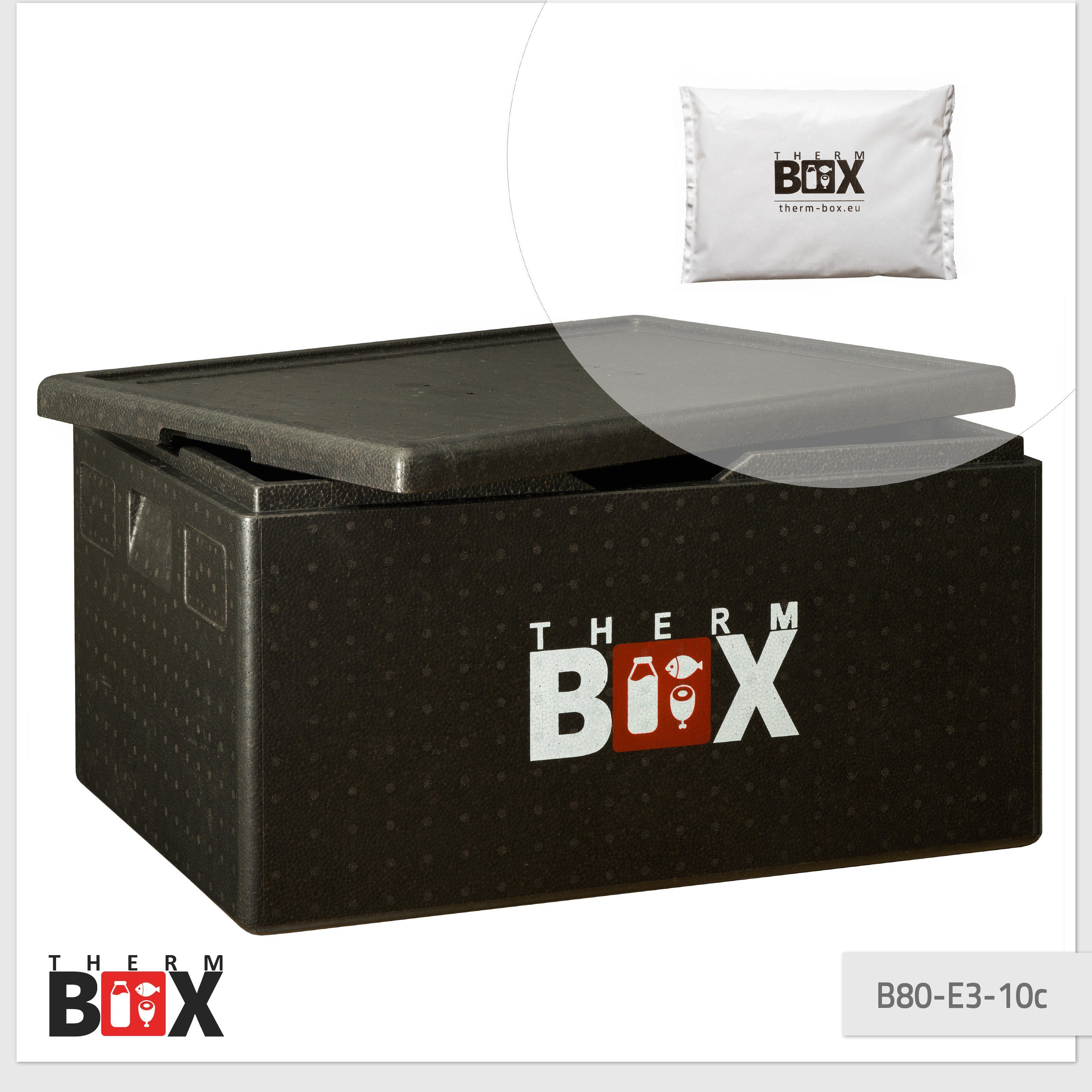 Kiste Thermbox 62x42x32cm Transportbox 10 für Styropor-Piocelan, mit 80L Kühlakku 0-tlg., Thermobehälter Innen (1, Styroporbox B80 mit THERM-BOX Kühlbox Kühlkissen), E3 Kühlkissen,