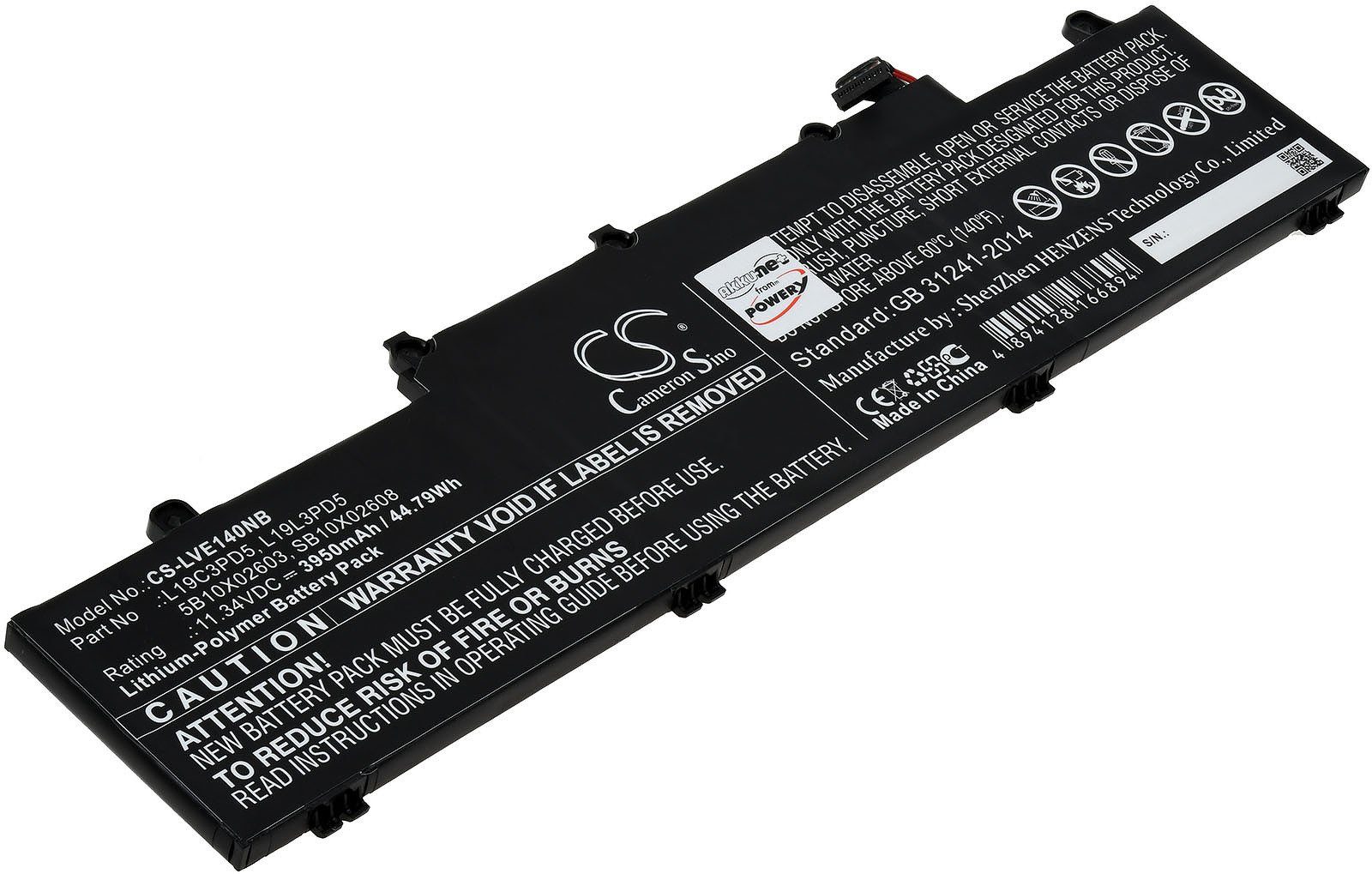 Powery Akku für Lenovo Typ L19M3PD5 Laptop-Akku 3950 mAh (11.1 V)