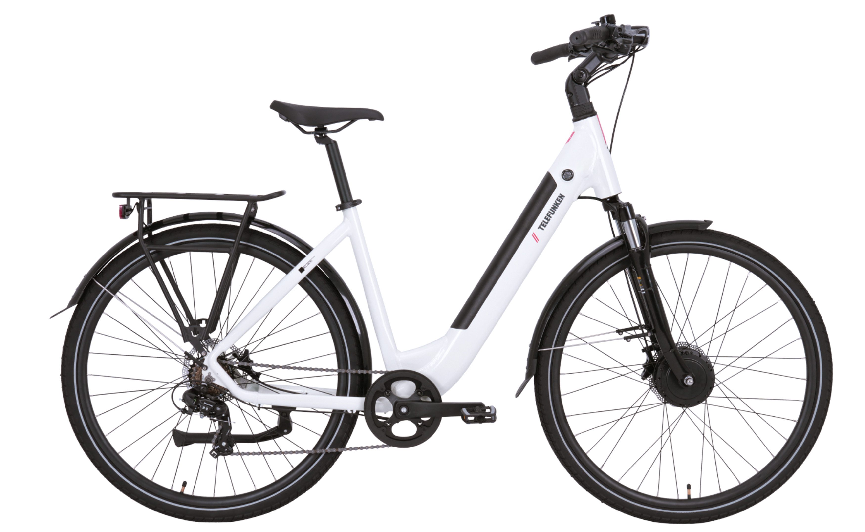 Telefunken E-Bike Cityrad Multitalent RC670, 7 Gang Shimano TY300D Schaltwerk, Kettenschaltung, Frontmotor, 489,6 Wh, Pedelec, Elektrofahrrad, Damen u. Herren, Scheibenbremsen, 28 Zoll