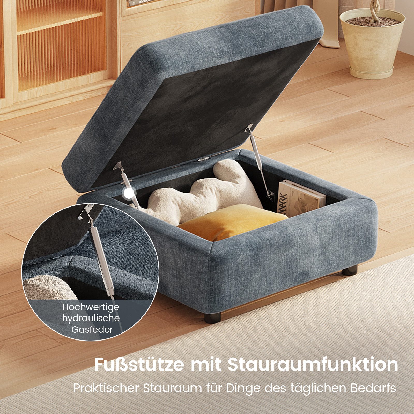 Guyii Sitzhocker mit Stauraum und Deckel für Wohnzimmer, Gepolsterter, Graublau (1 St), Gepolstert, Klappdeckel, Stauraum – Bild 4 von 5