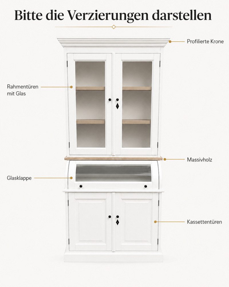 Wohnpalast Buffet Buffet Schrank Berlin 100 cm mit Eiche weiß Landhaus- Stil