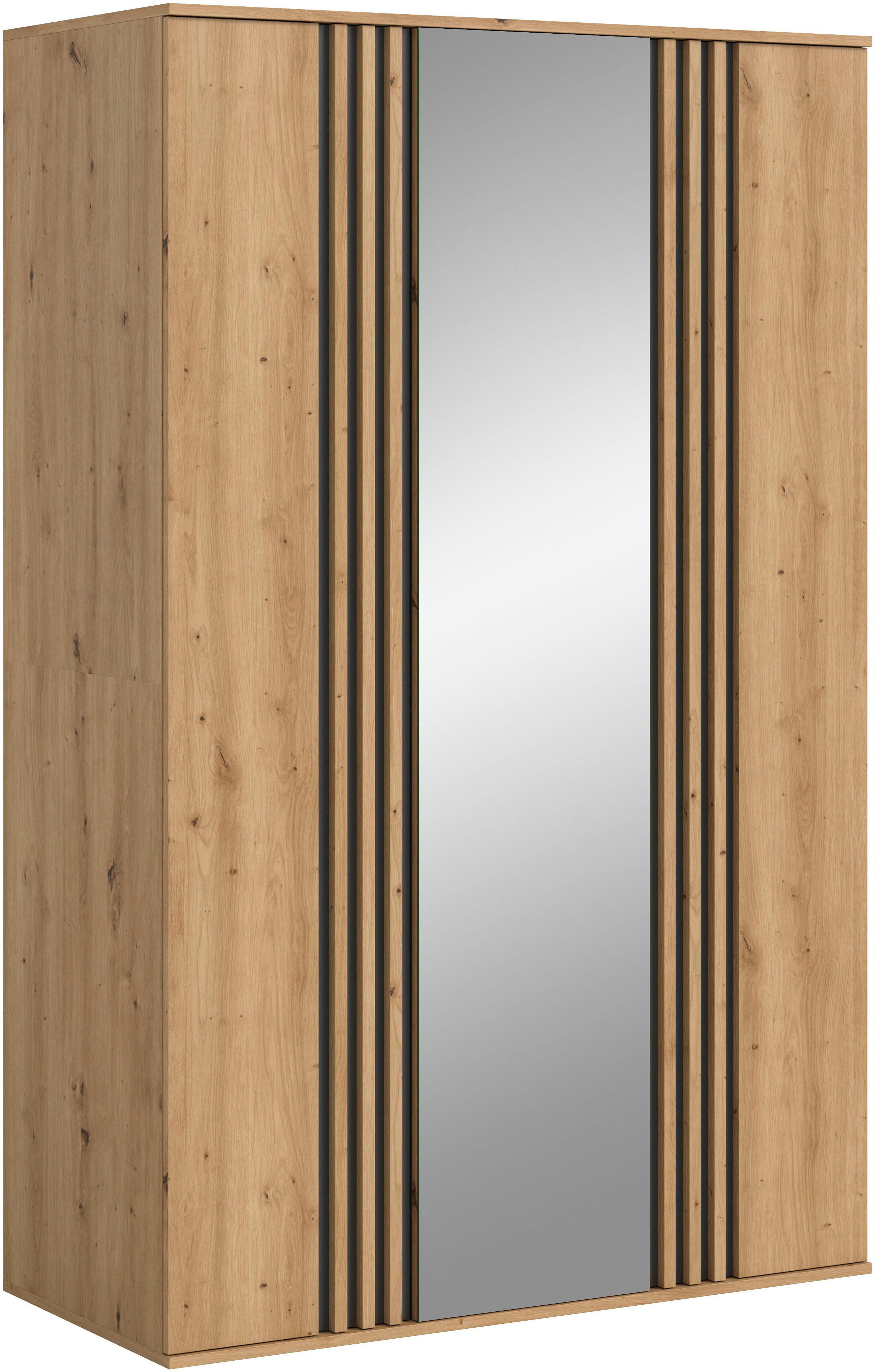 Home affaire Kleiderschrank ALVA, Breite 120 cm, mit griffloser Front in Paneeloptik, Schrank (Schlafzimmerschrank in weiteren Ausführungen erhältlich) 3 Türen, davon 1 Spiegeltür, 1 Kleiderstange, 5 Einlegeböden