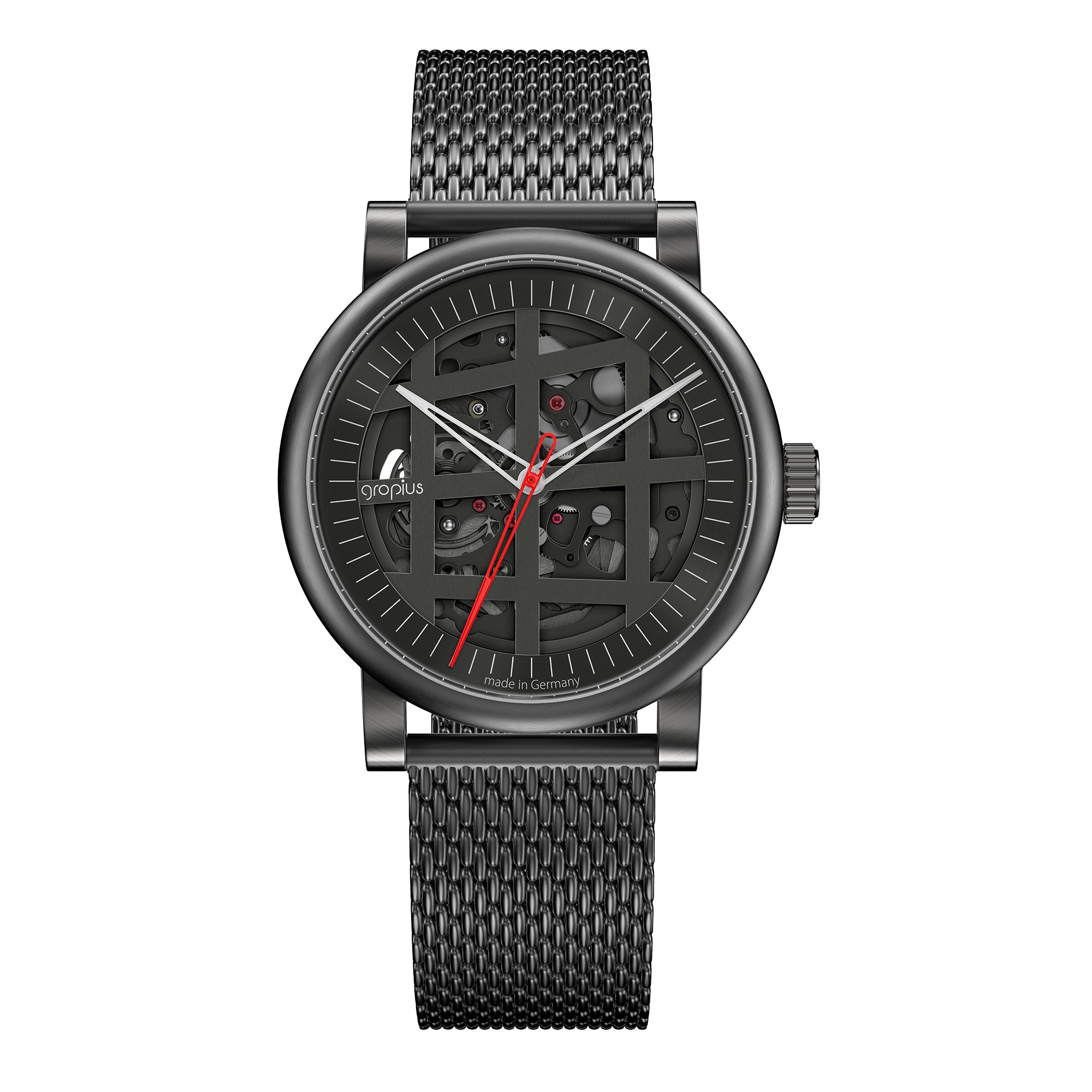 Walter Gropius Automatikuhr Made in Germany, Saphirglas, Atrium Automatik - WGA 801-04M WGA 801-04M, Designeruhr, Edelstahl mit Easy-Release System, Edelstahlgehäuse