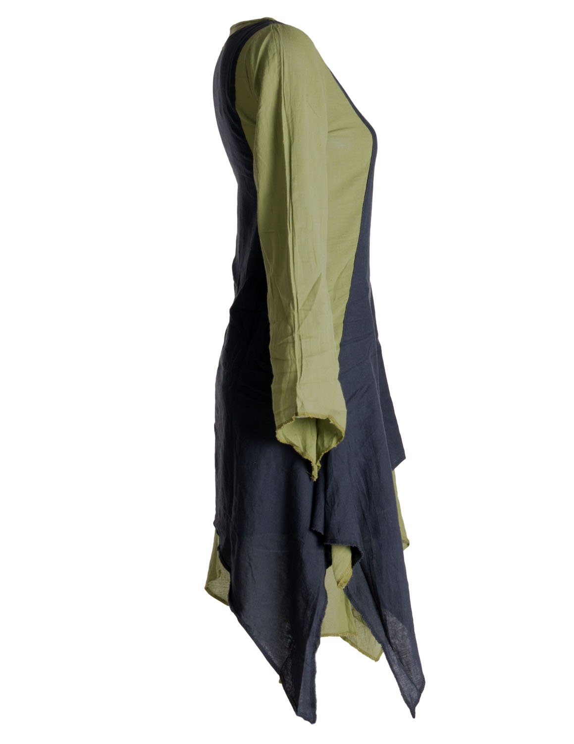 Vishes Midikleid Langärmliges Lagenlook Kleid handgewebte Baumwolle Ethno, Hippie, Boho, Goa style