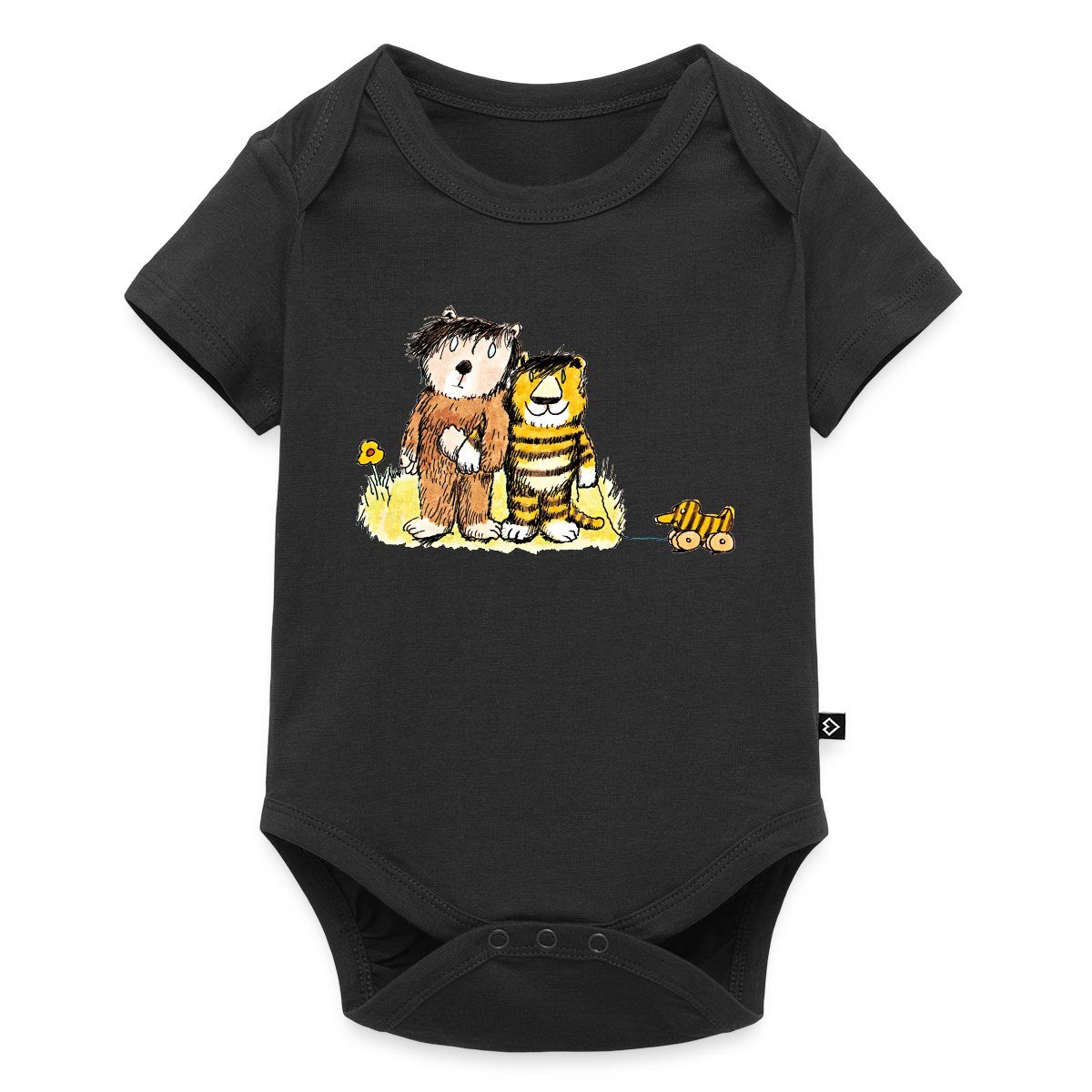 Spreadshirt Kurzarmbody Janosch Tiger, Bär und Tigerente auf Wiese Kurzarm Tages Baby Body (1-tlg)