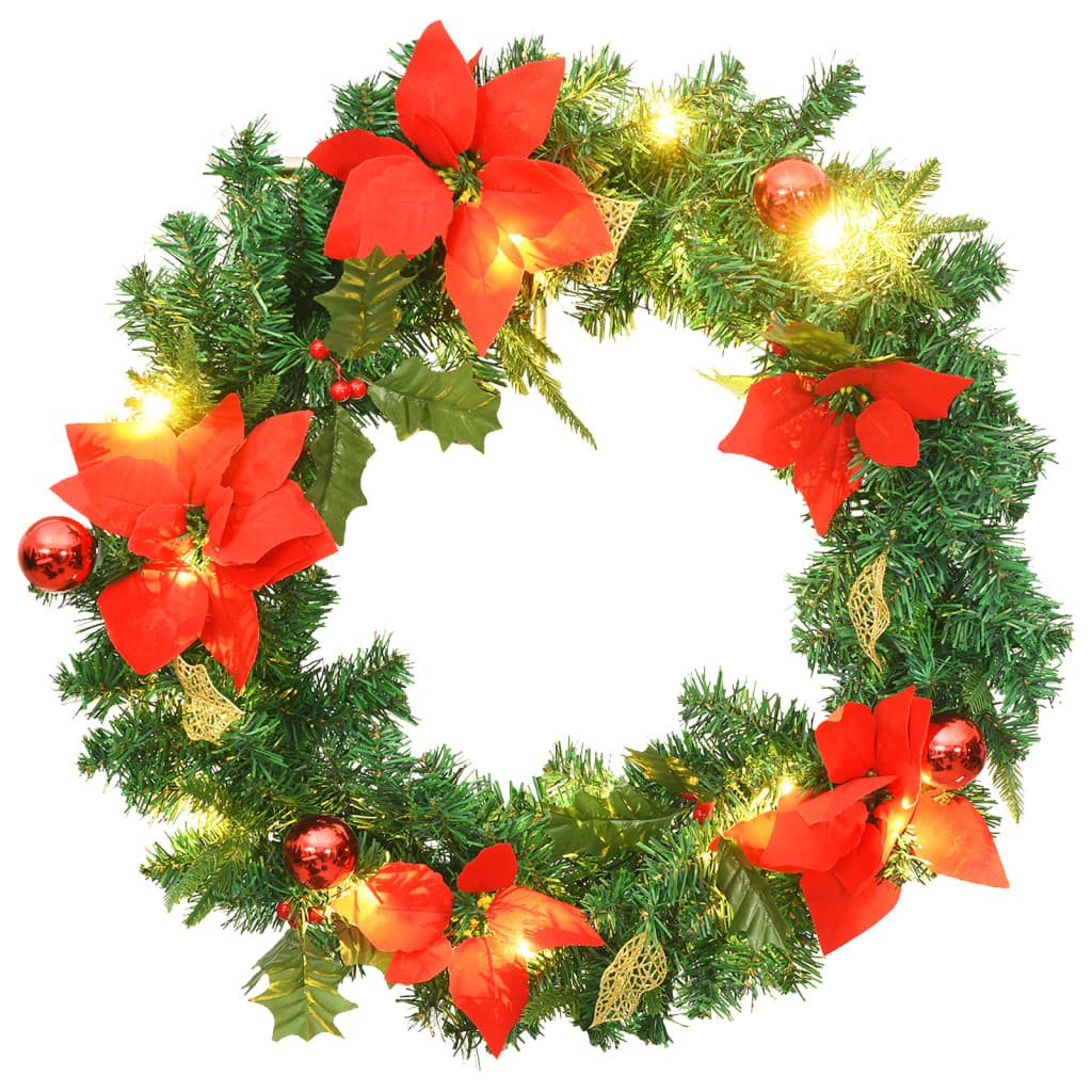 vidaXL Girlanden Weihnachtskranz mit LED-Leuchten Grün 60 cm PVC (1-tlg)