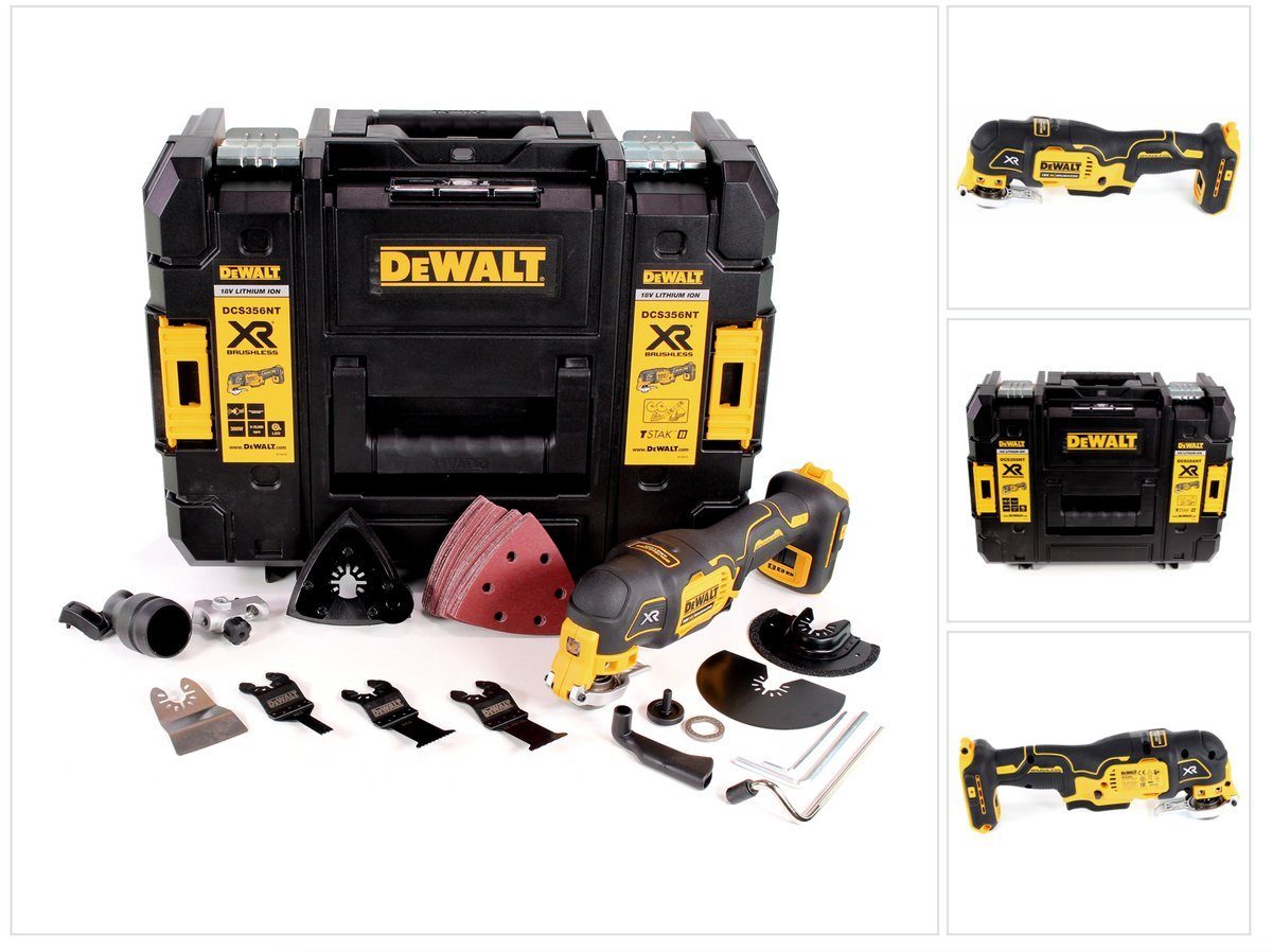 DeWalt Akku-Multifunktionswerkzeug DCS 356 NT Akku Multitool 18V Brushless Solo + 35tlg. Zubehör + TSTAK