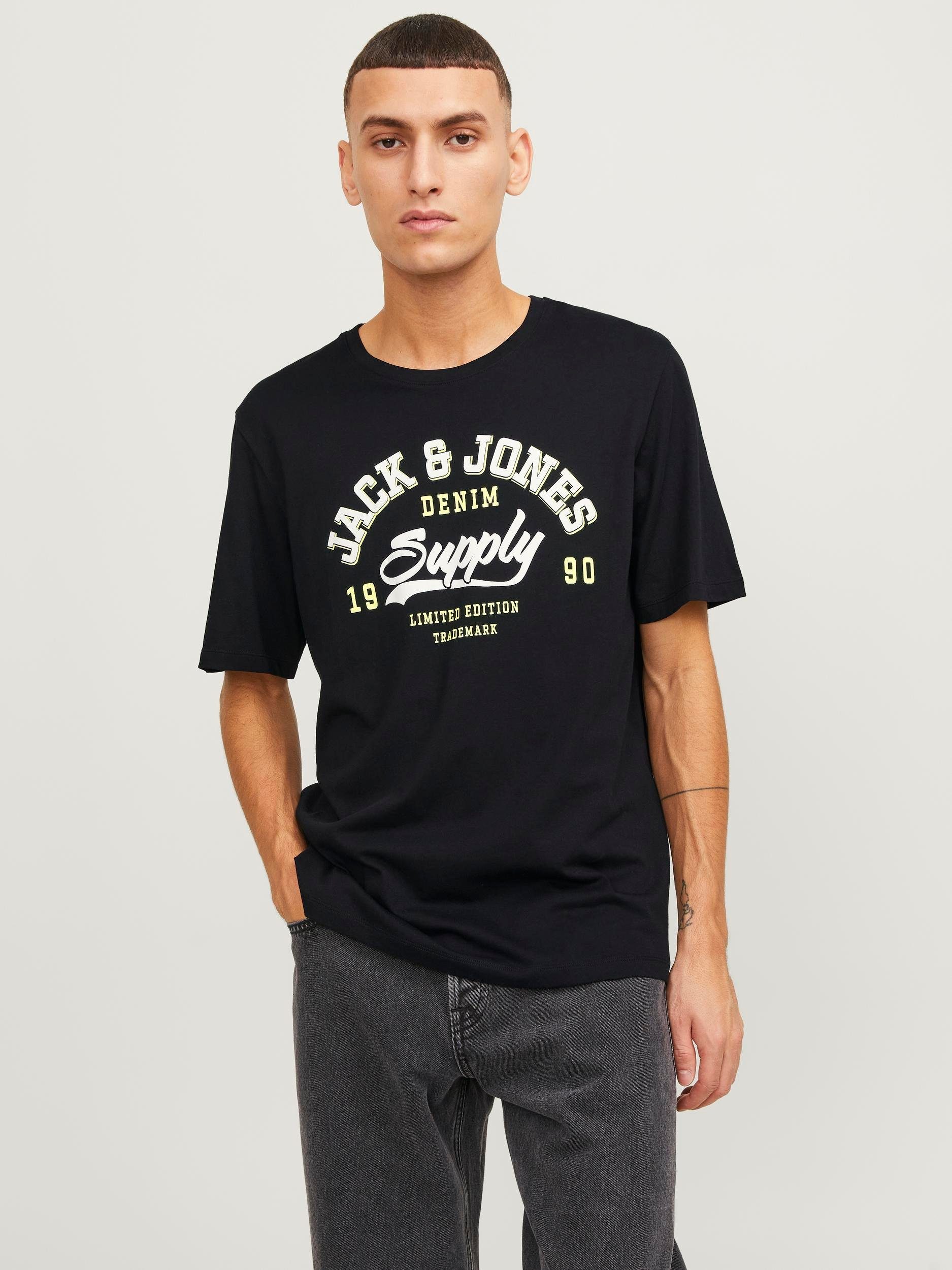 Jack & Jones Rundhalsshirt JJELOGO SN 2 Black O-NECK TEE SS24 COL SS