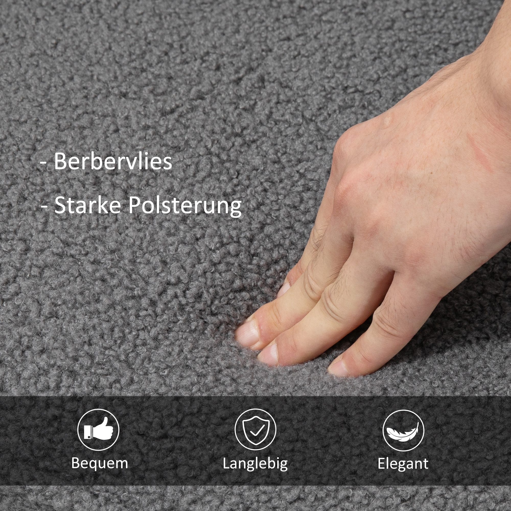 MC Star Schaukelstuhl Schaukelsessel mit Berbervliesoptik, Armlehne, Gepolsterter Sessel (mit Holzkufen, Relaxsessel für Wohnzimmer, Schlafzimmer, bis 120kg belastbar, Dunkelgrau)