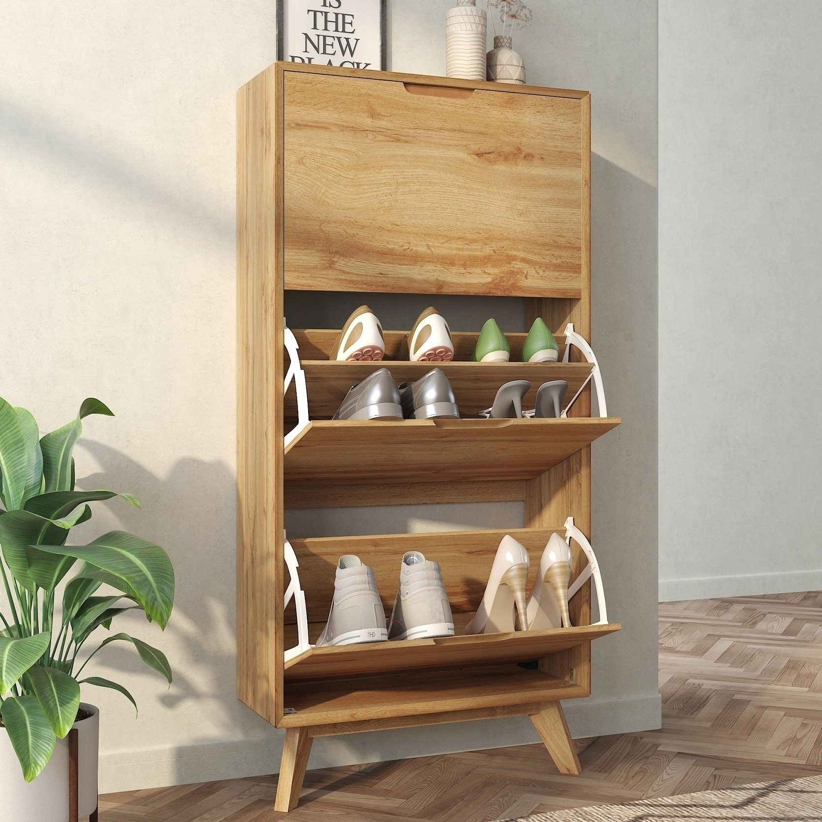 freiraum Schuhschrank Essen mit 3 Klappen in Eichenoptik - 60x125x24cm (BxHxT)