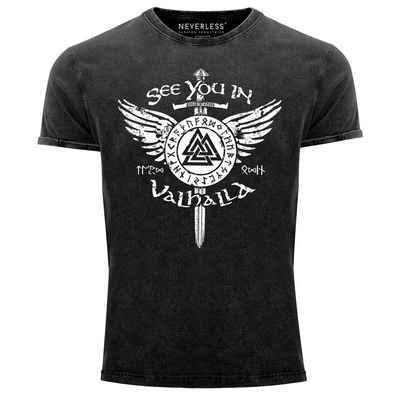 Neverless Print-Shirt Herren Vintage Shirt See you in Valhalla Schwert Runen Odin Vikings Printshirt T-Shirt Aufdruck Neverless® mit Print