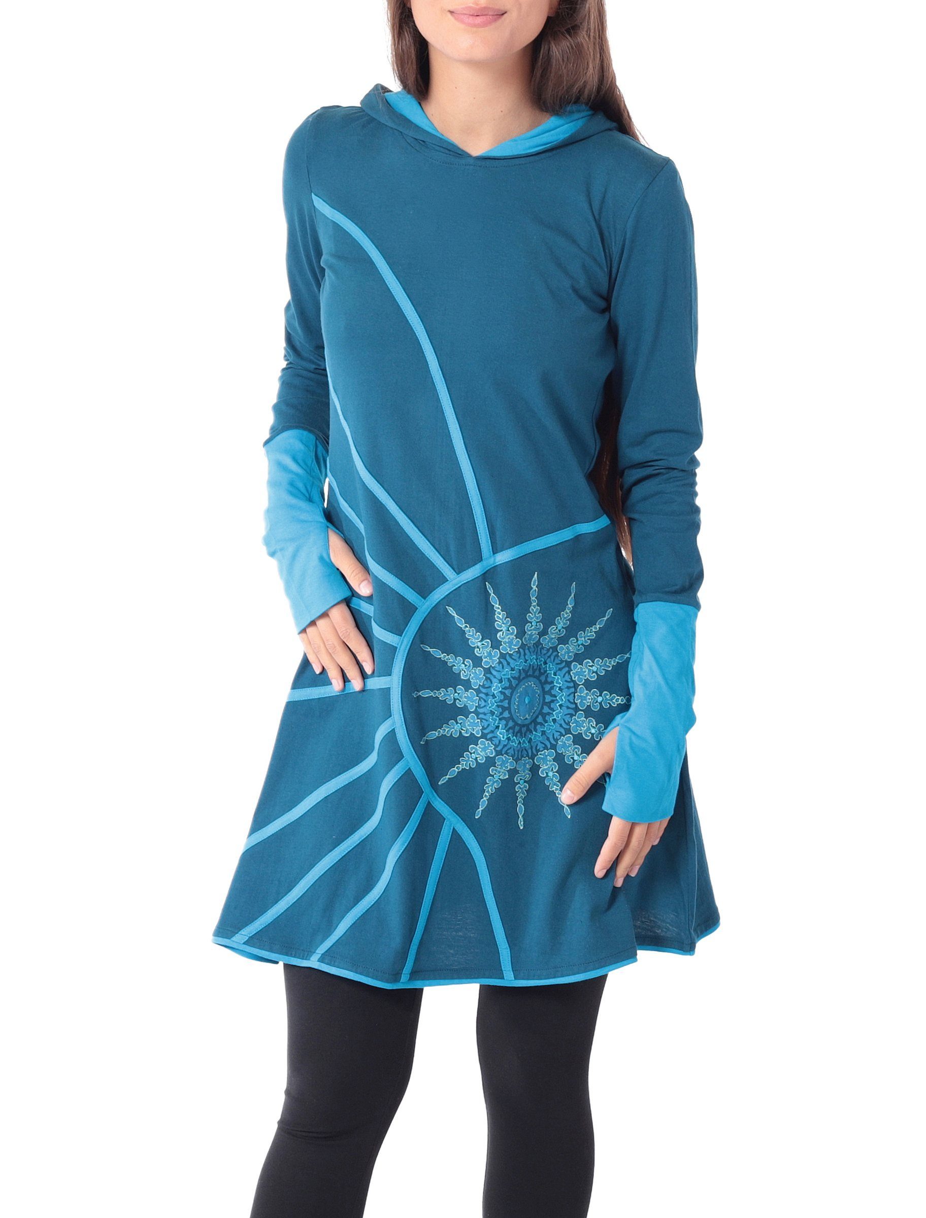 PUREWONDER Sweatkleid Langärmliges Kapuzenkleid aus Jersey Blau Ganzjahreskleid