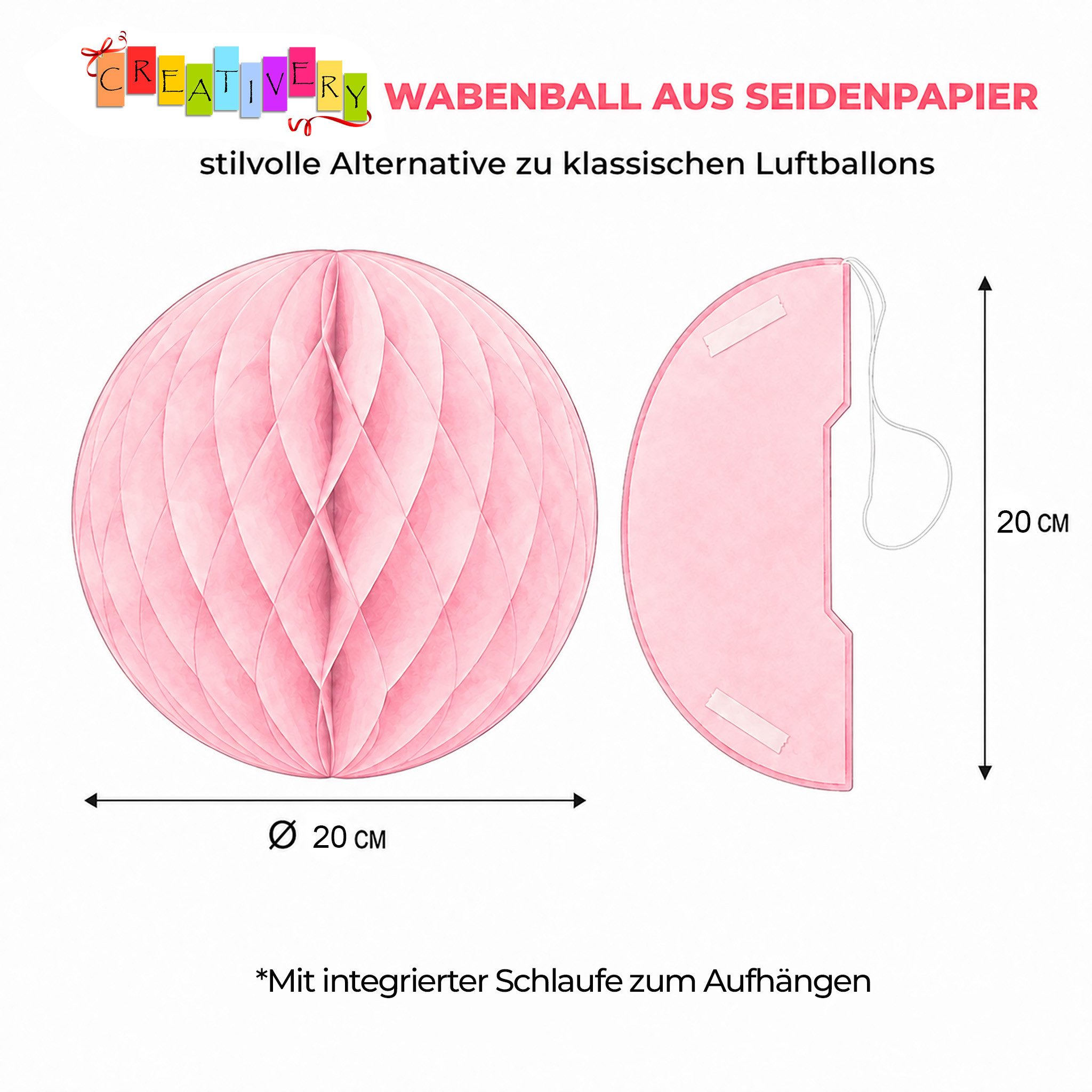 Creativery Wabenball, Wabenball 20cm Papier 1 Stück Grün