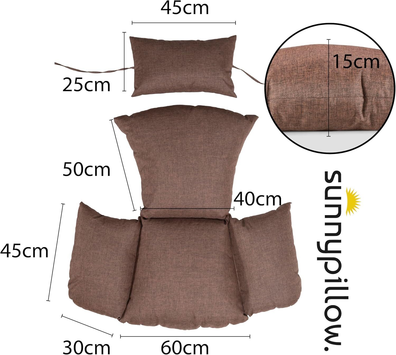 sunnypillow Hängesessel Auflage für Rattan & Polyrattan Hängeschaukel, Braun