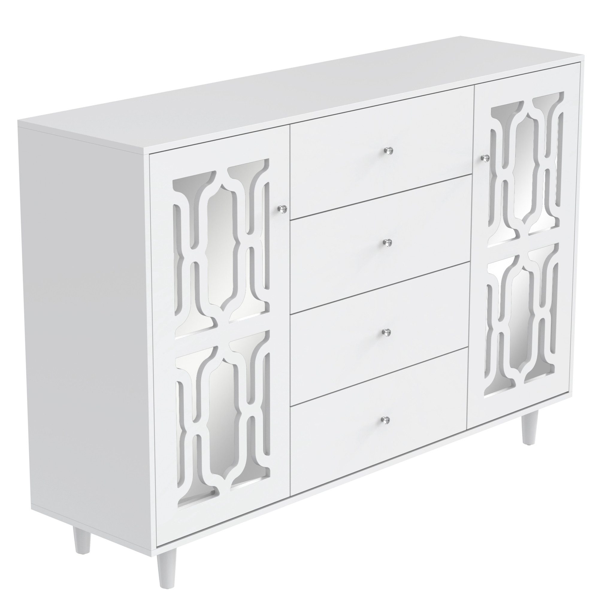 KLAM HOME Anrichte Sideboard mit Schubladen und Türen (Küchenschrank aus MDF mit Massivholzbeine, für Schlafzimmer, Arbeitszimmer, Flur), für Wohnzimmer