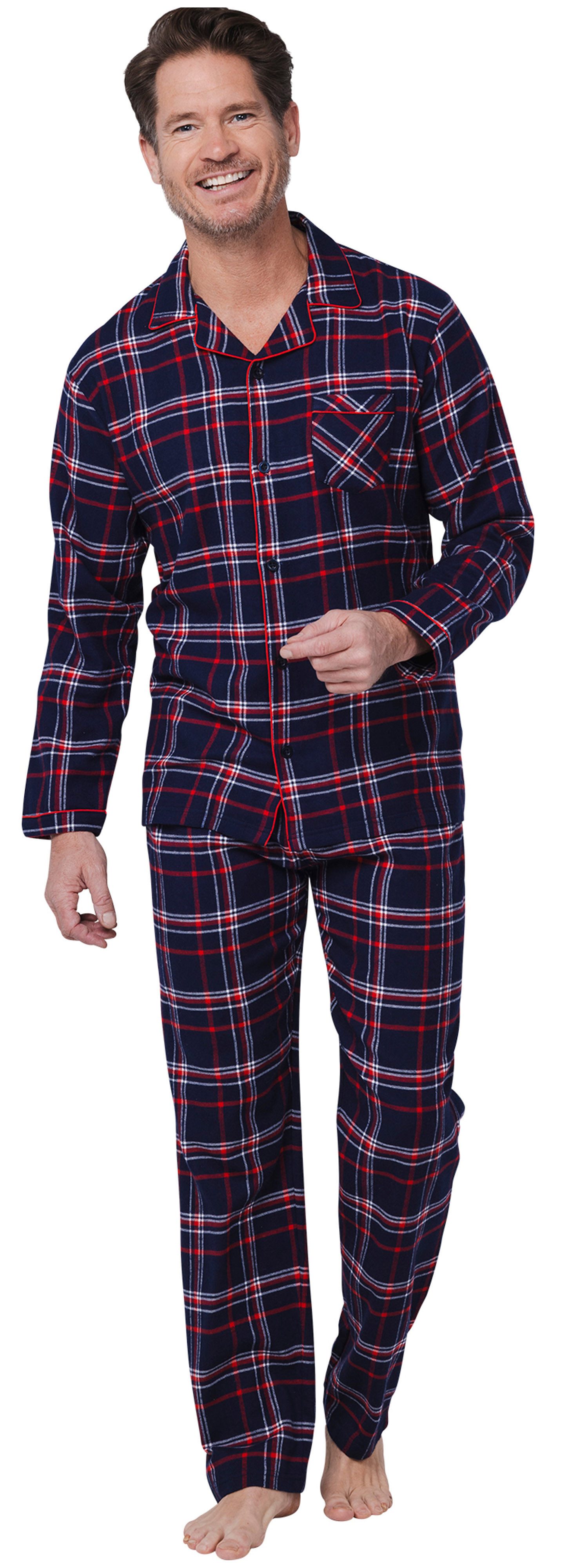Pastunette Schlafanzug Herren Flanell Pyjama (2 tlg) Baumwolle günstig online kaufen