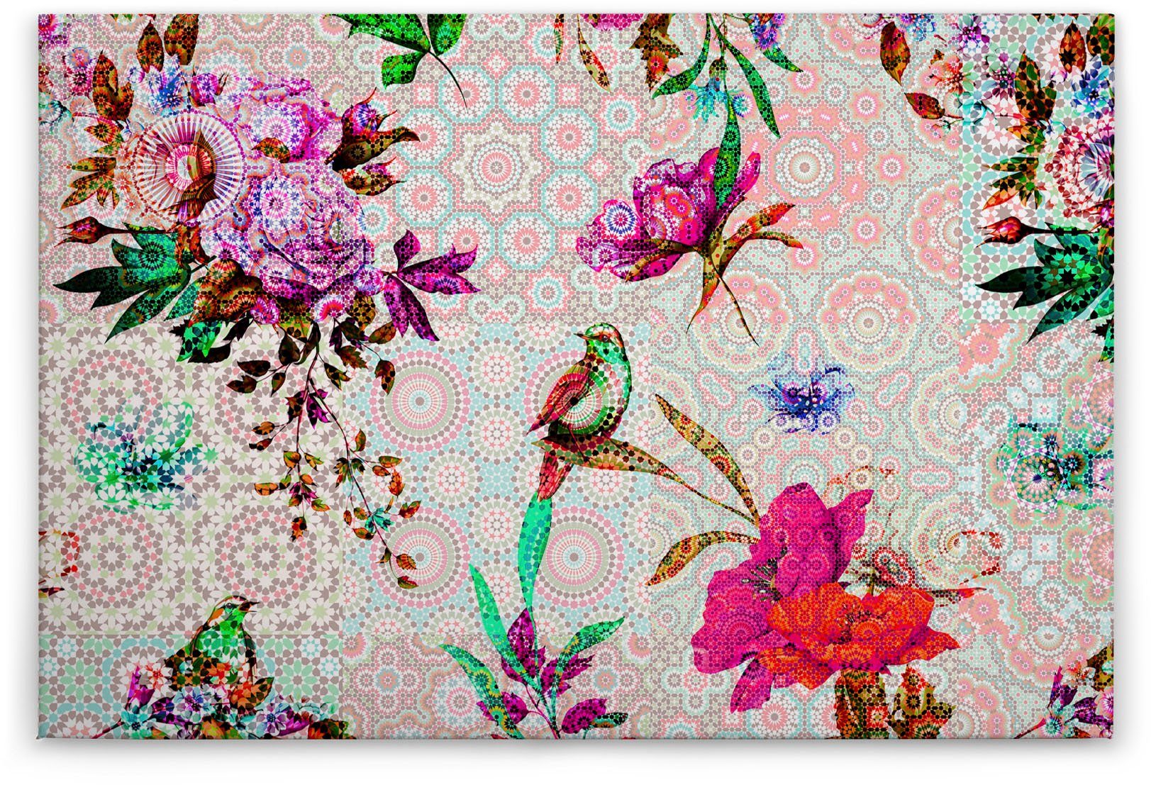 rosa, Floral Bild A.S. garden, Leinwandbild Vögel Vögel rot, Blumen Keilrahmen (1 Mosaik Création grün St), mosaic