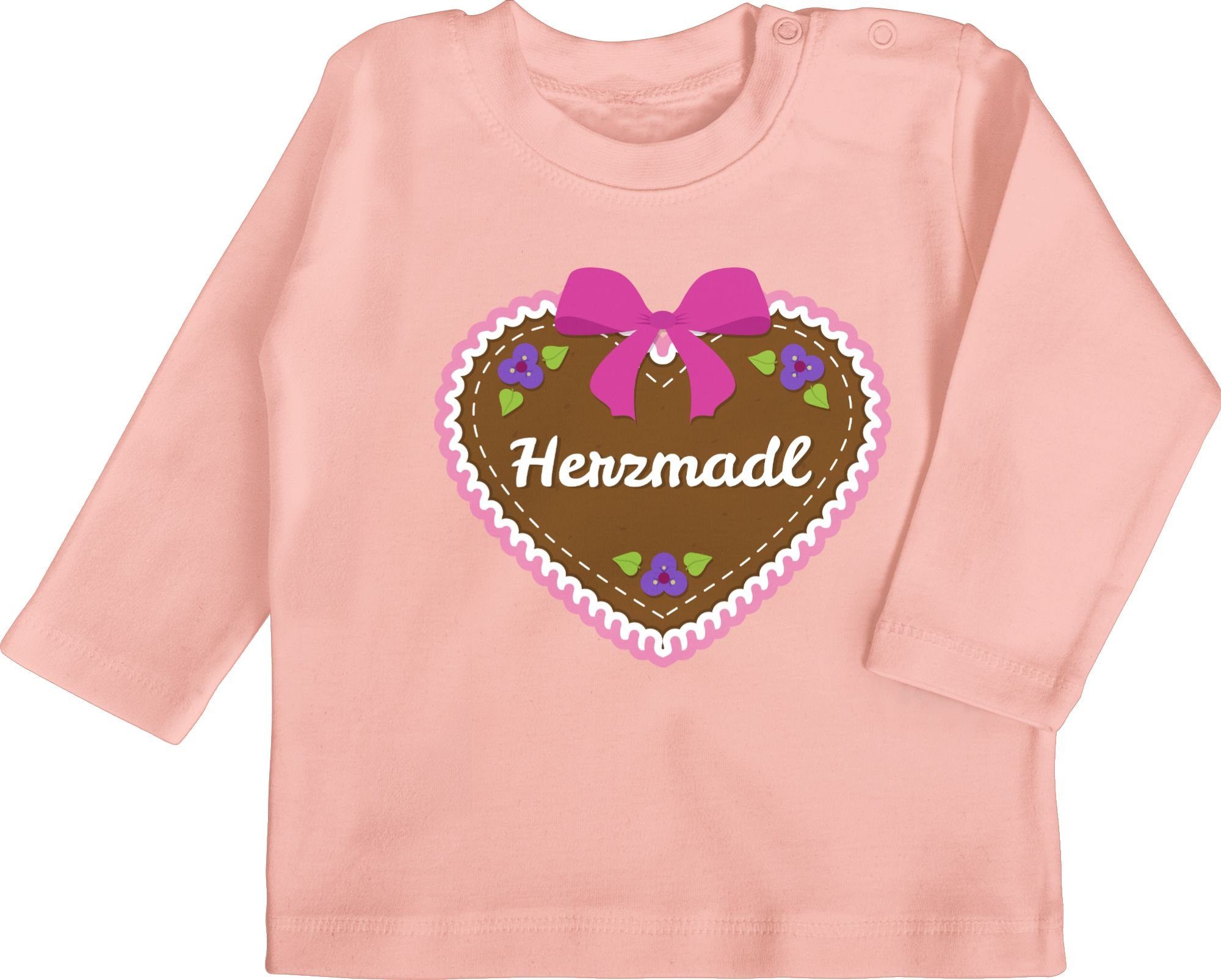 Shirtracer T-Shirt Herzmadl Oktoberfest Outfit Babyrosa Baby mit Lebkuchenherz 2 Mode für