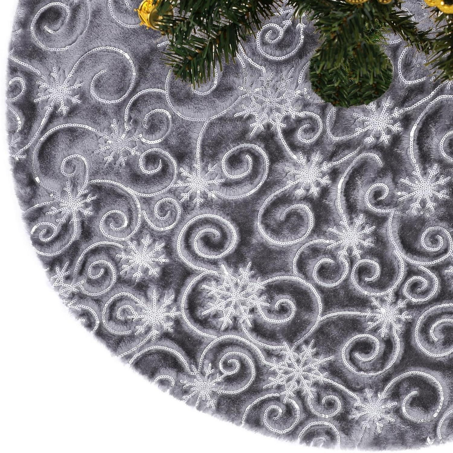 LuxusKollektion Weihnachtsbaumdecke Christbaumdecke Fell Schneeflocke Grau S