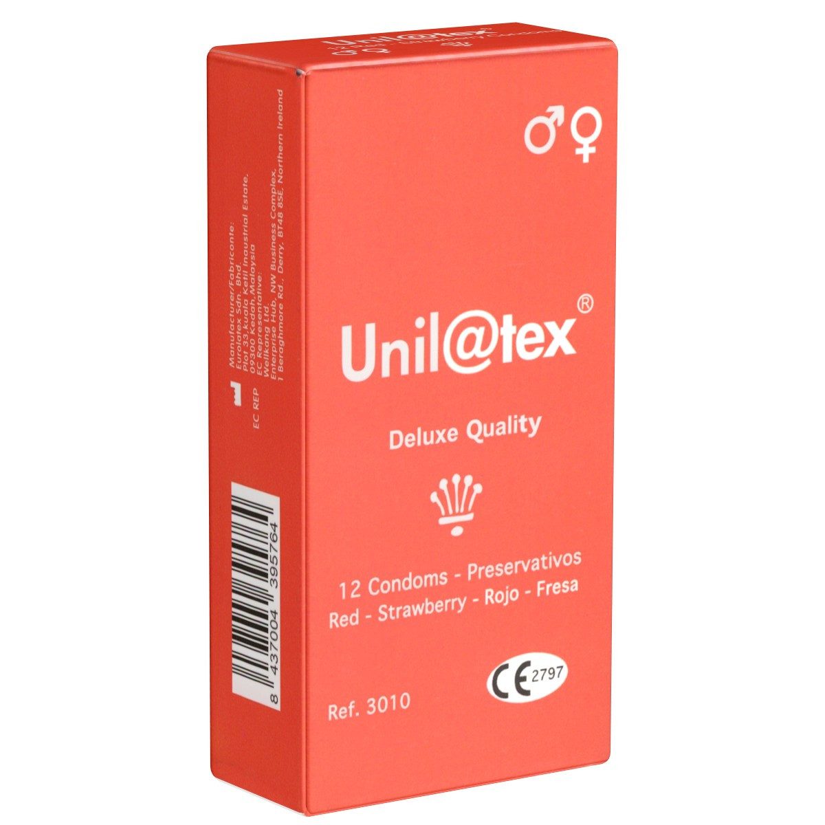 UNILATEX Kondome Red - Strawberry Aroma Packung mit, 12 St., farbige Kondome mit Geschmack, rote Kondome mit Erdbeer-Aroma