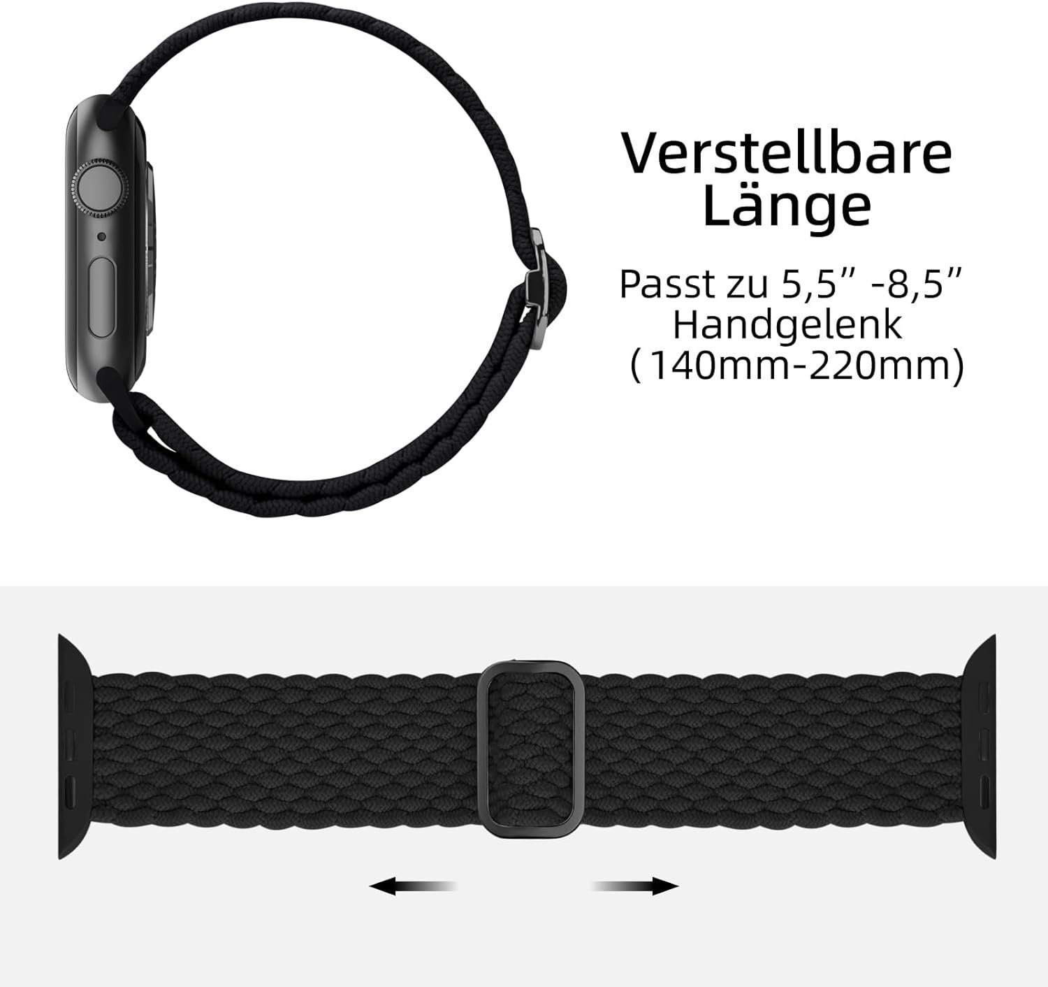 38mm Herren, Mutoy Damen für Smartwatch-Armband Geflochtenes Kompatibel Apple für Uhrenarmbänder 41mm iWatch 40mm Armband Watch mit 8/7/6/5/4/3/2/1/Ultra/SE Schwarz