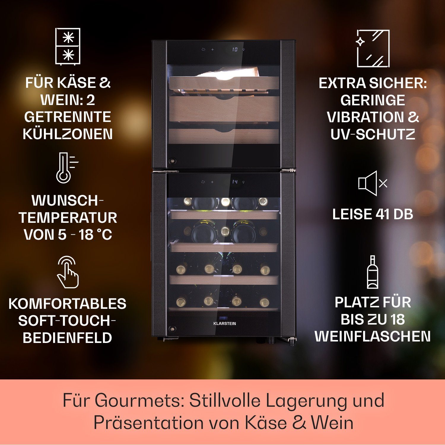 Klarstein Weinkühlschrank El Dorado, für 38 Standardflaschen á 0,75l,Wein Flaschenkühlschrank Weintemperierschrank Weinschrank Kühlschrank