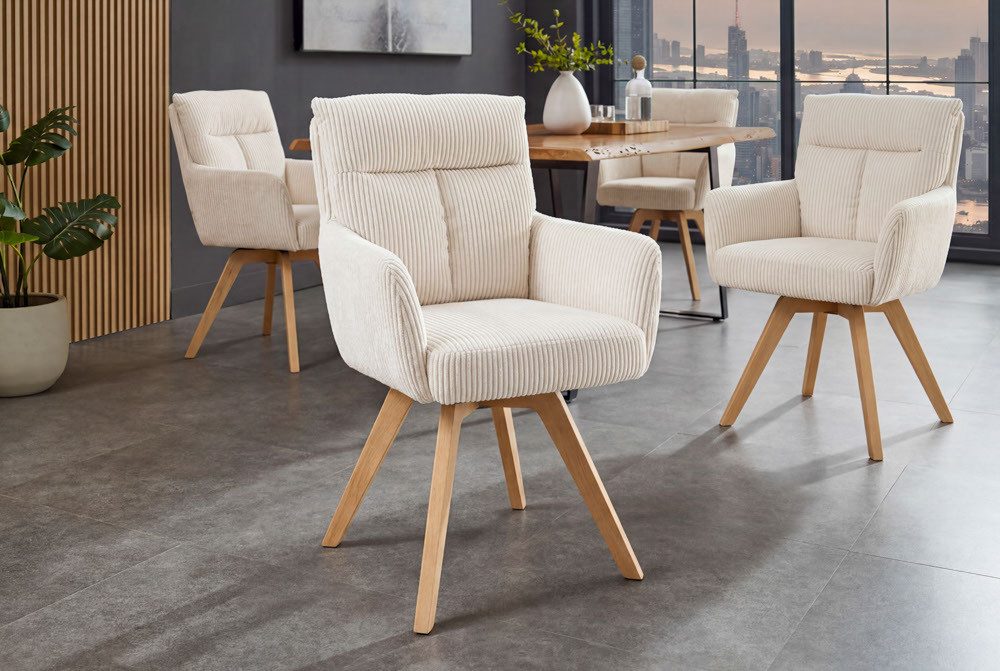riess-ambiente Polsterstuhl BIG GEORGE beige/natur - Cord, 360° Drehfunktion, Taschenfederkern (Einzelartikel, 1 St), mit Armlehnen & Buchenholz-Beinen – ideal für gemütliche Esszimmer