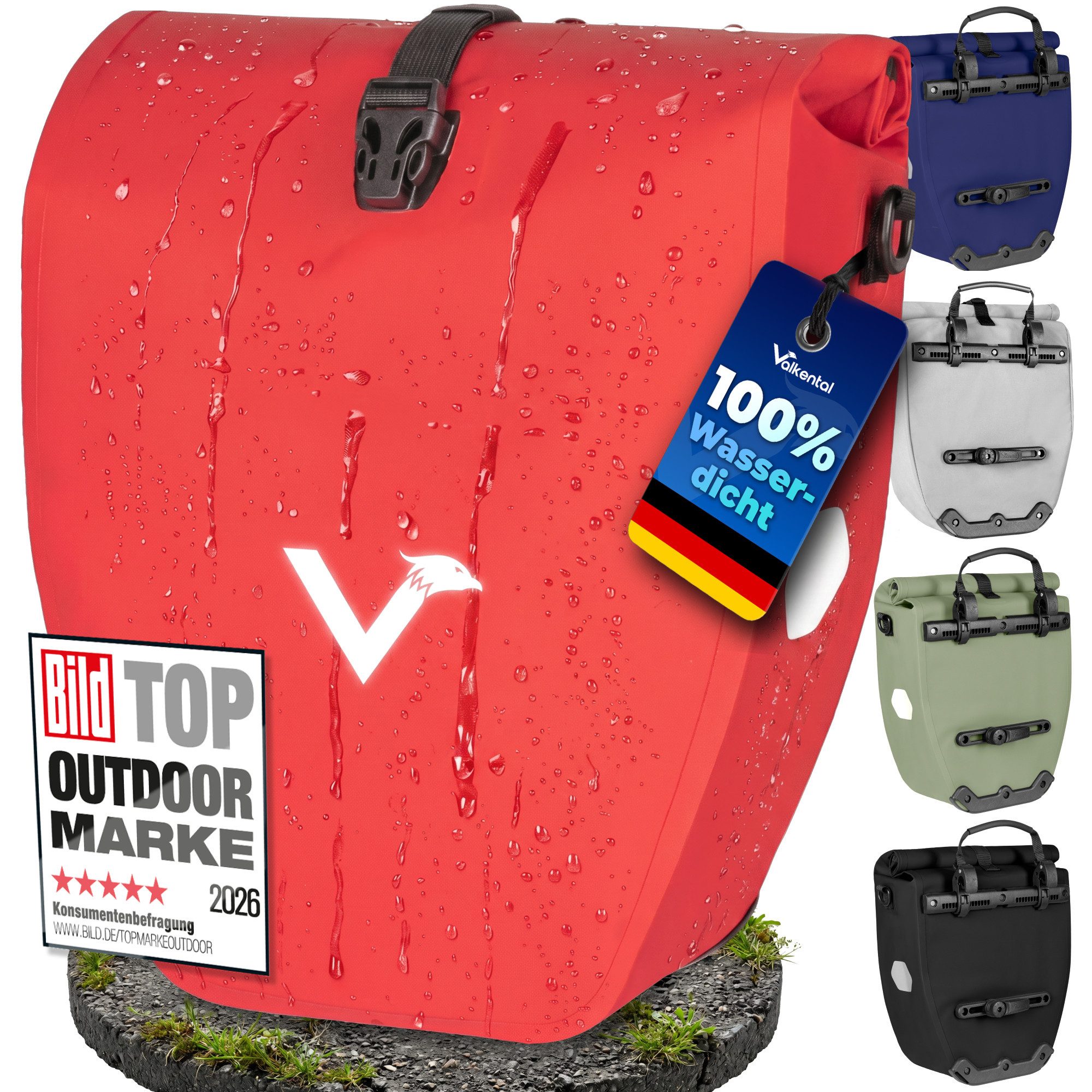 Valkental Fahrradtasche Gepäckträger wasserdicht & abschließbar, Gepäckträgertasche Fahrrad mit Großen Reflektoren 20L, 28L, 32L