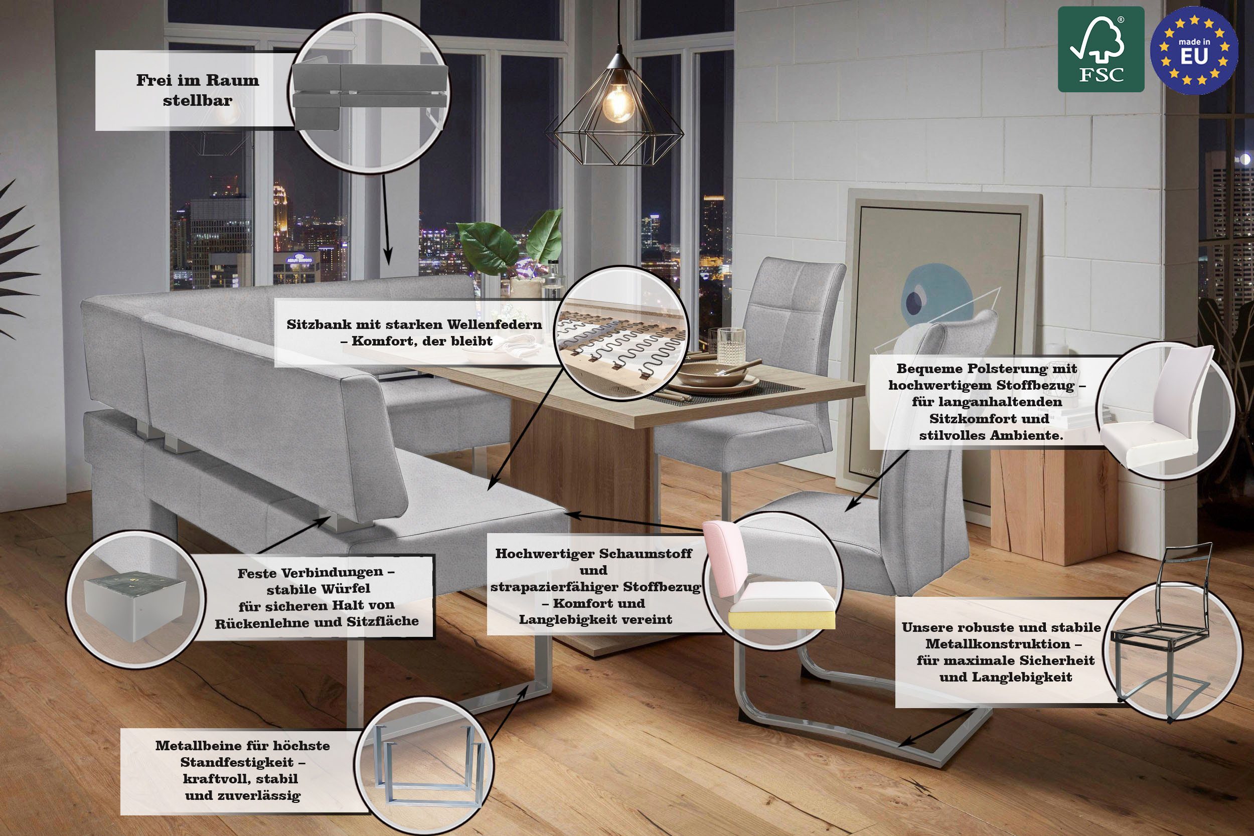 OTTO home Eckbank Rab, in 2 Breiten (180 oder 200 cm), Bezug in verschiedenen Qualitäten