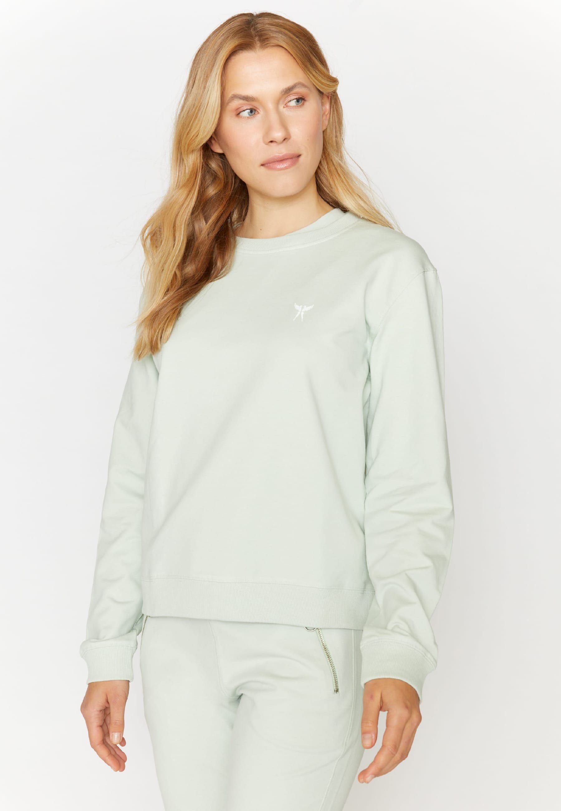 ANGELS Sweatshirt Sweater in unifarbenem Pastell mit Label-Applikationen