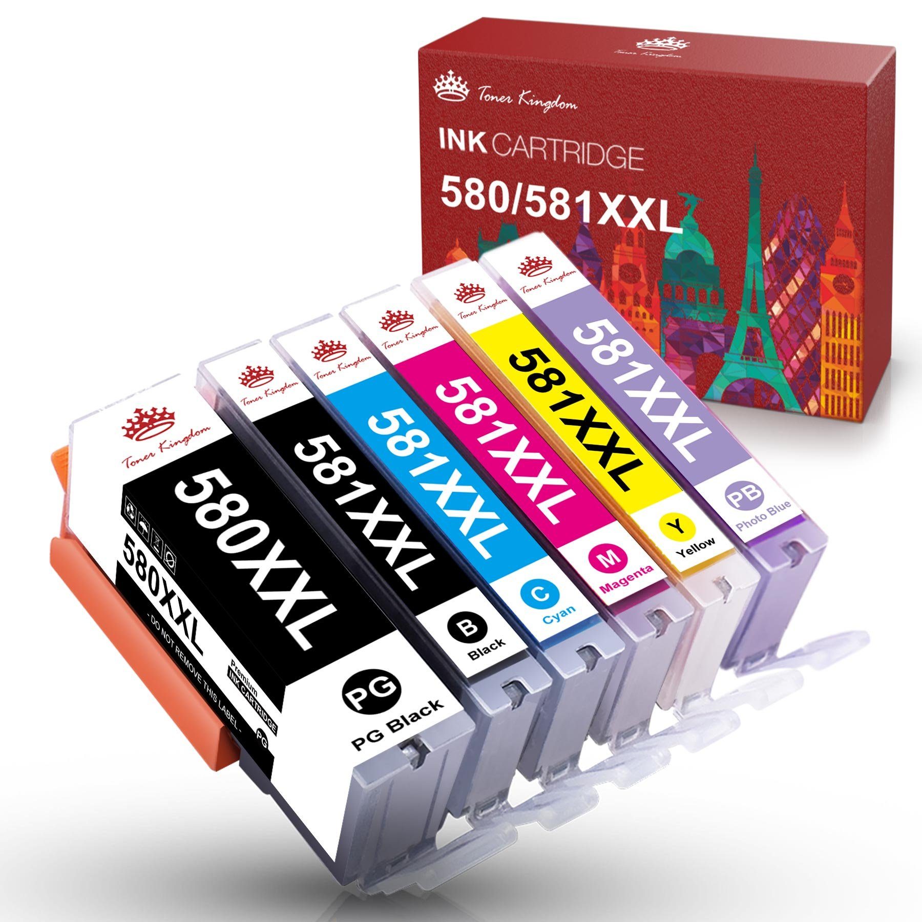 Toner Kingdom PGI-580 581XL für Pixma TS8150 Tintenpatrone Einschließlich Canon TS8152) CLI-581 XXL TS8151 XL (580XL 6er-pack