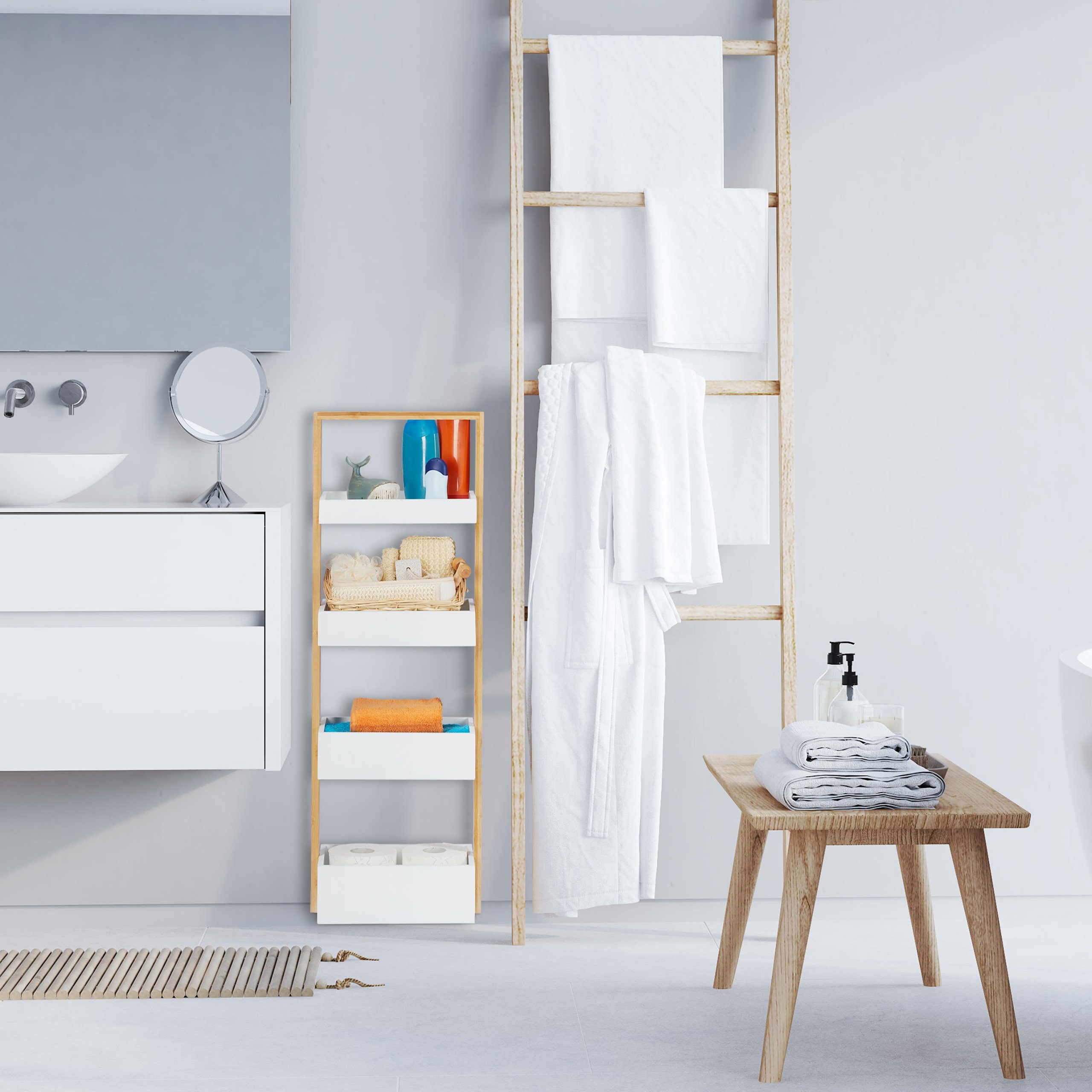 relaxdays Badregal mit 4 Ablage