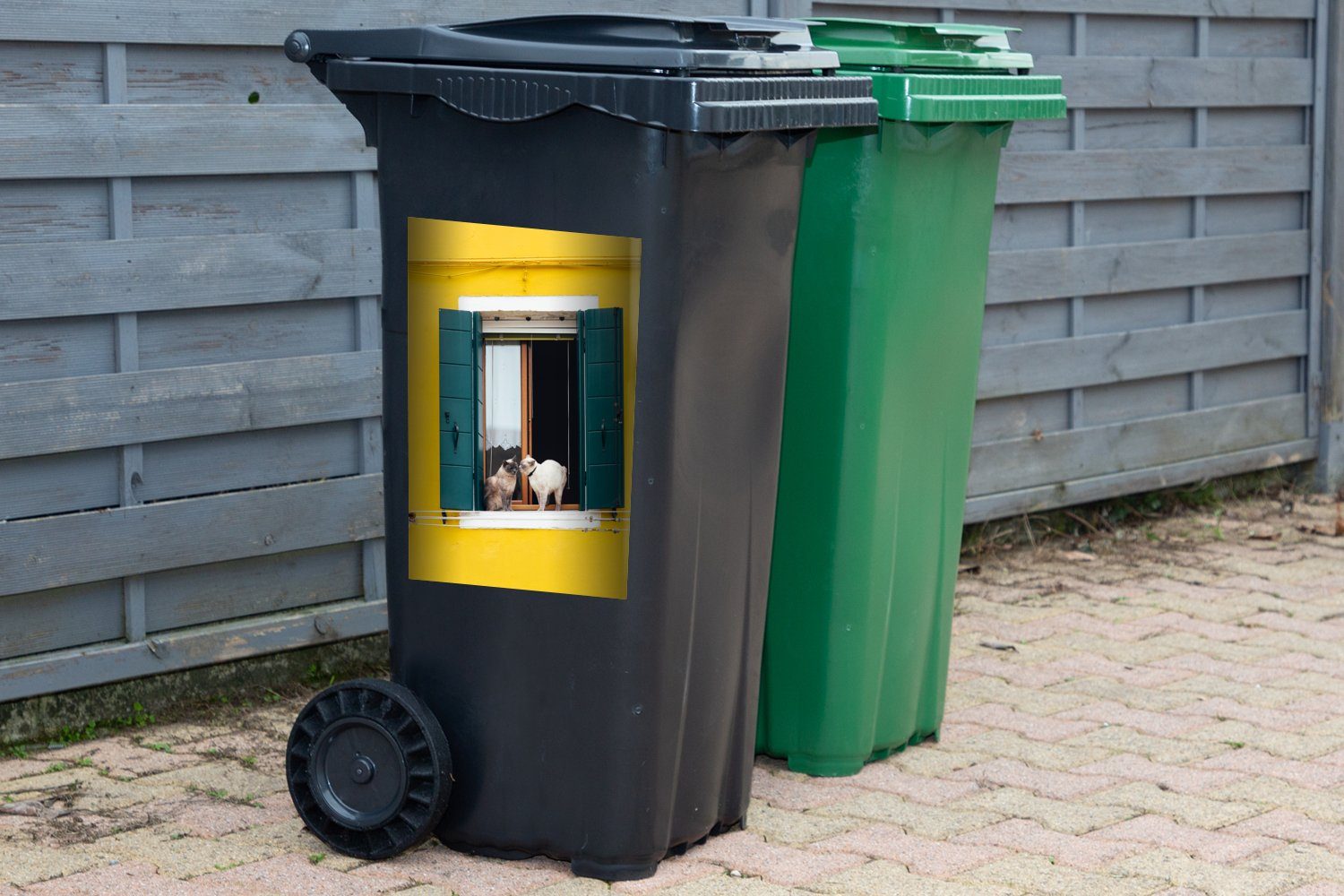 Container, Mülleimer-aufkleber, St), Wandsticker Abfalbehälter Fensterbank - - Sticker, MuchoWow Mülltonne, (1 Fenster Katze